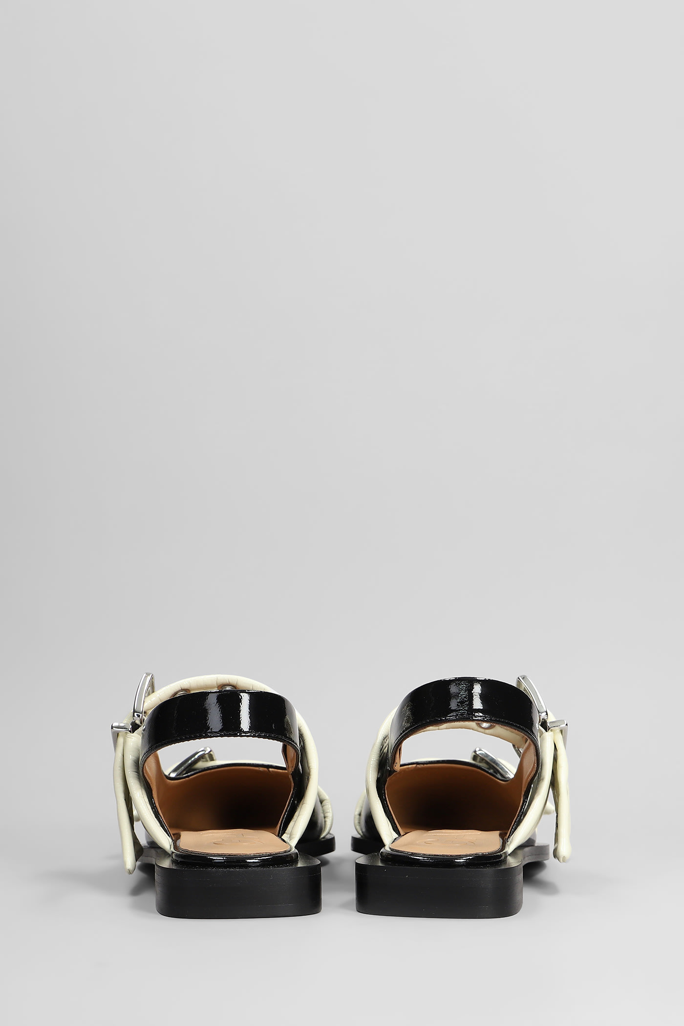 Ganni Black And White Slingback Ballerina Flats With Buckles In White