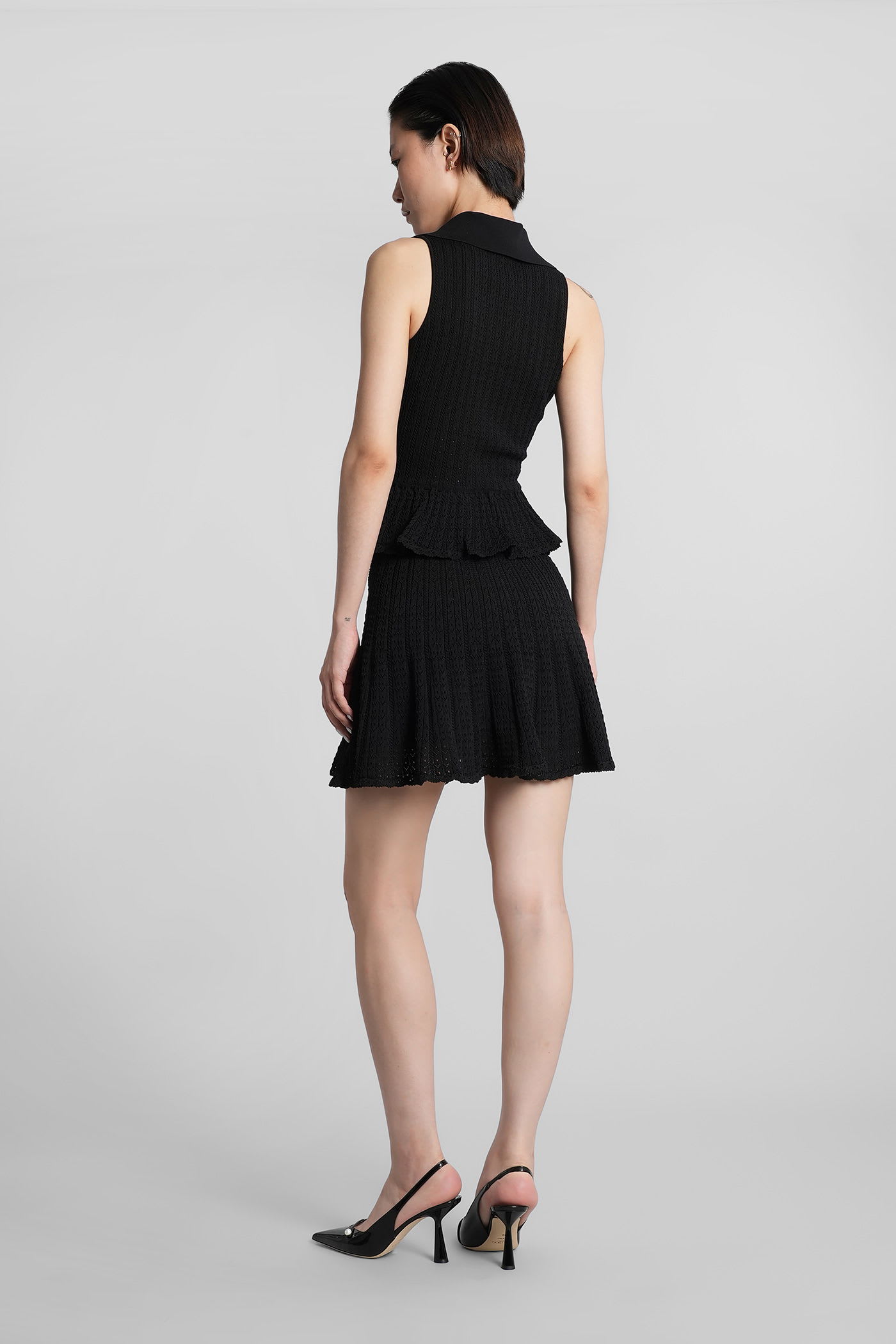 Self-portrait Self Portrait Short Dress In Openwork Knit With Jewel Buttons In Black