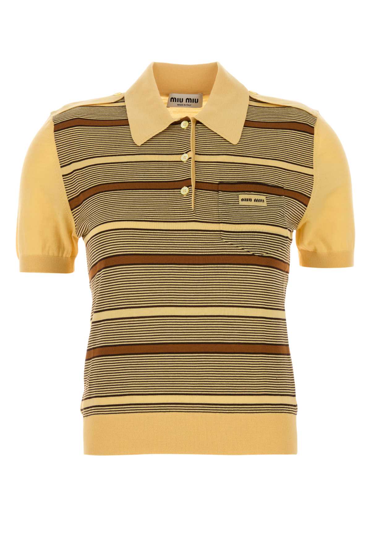 Miu Miu Striped Polo Shirt Chest Pocket In Yellow