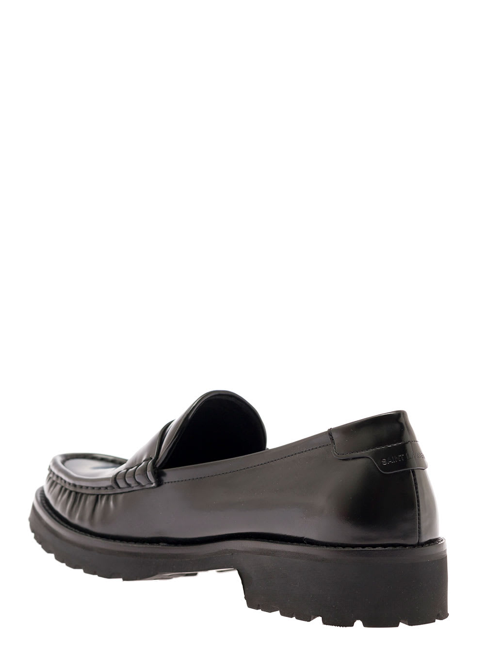 Shop Saint Laurent Black Loafers With Platform And Ysl Logo In Leather Man