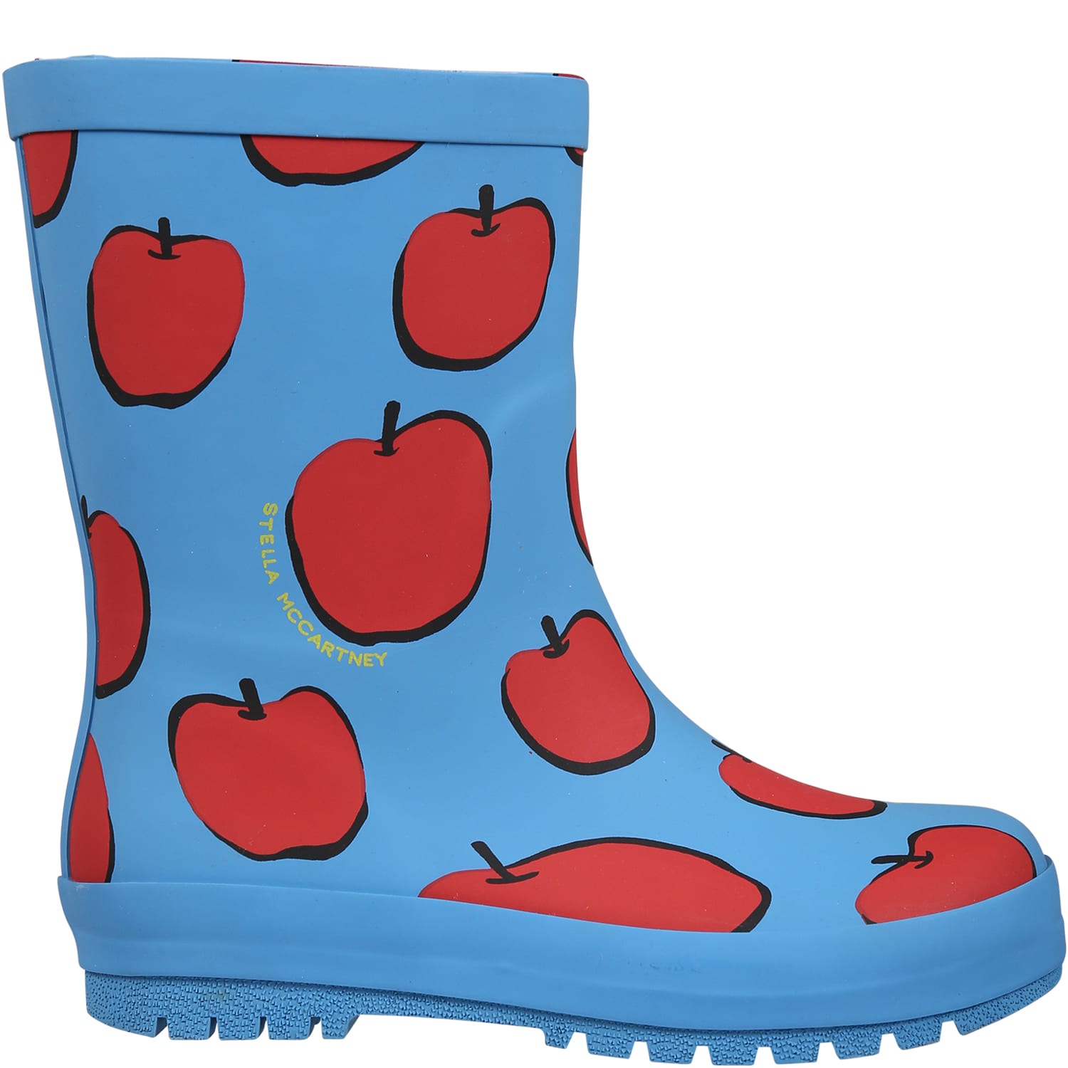 STELLA MCCARTNEY LIGHT BLUE BOOTS FOR GIRL WITH APPLES AND LOGO