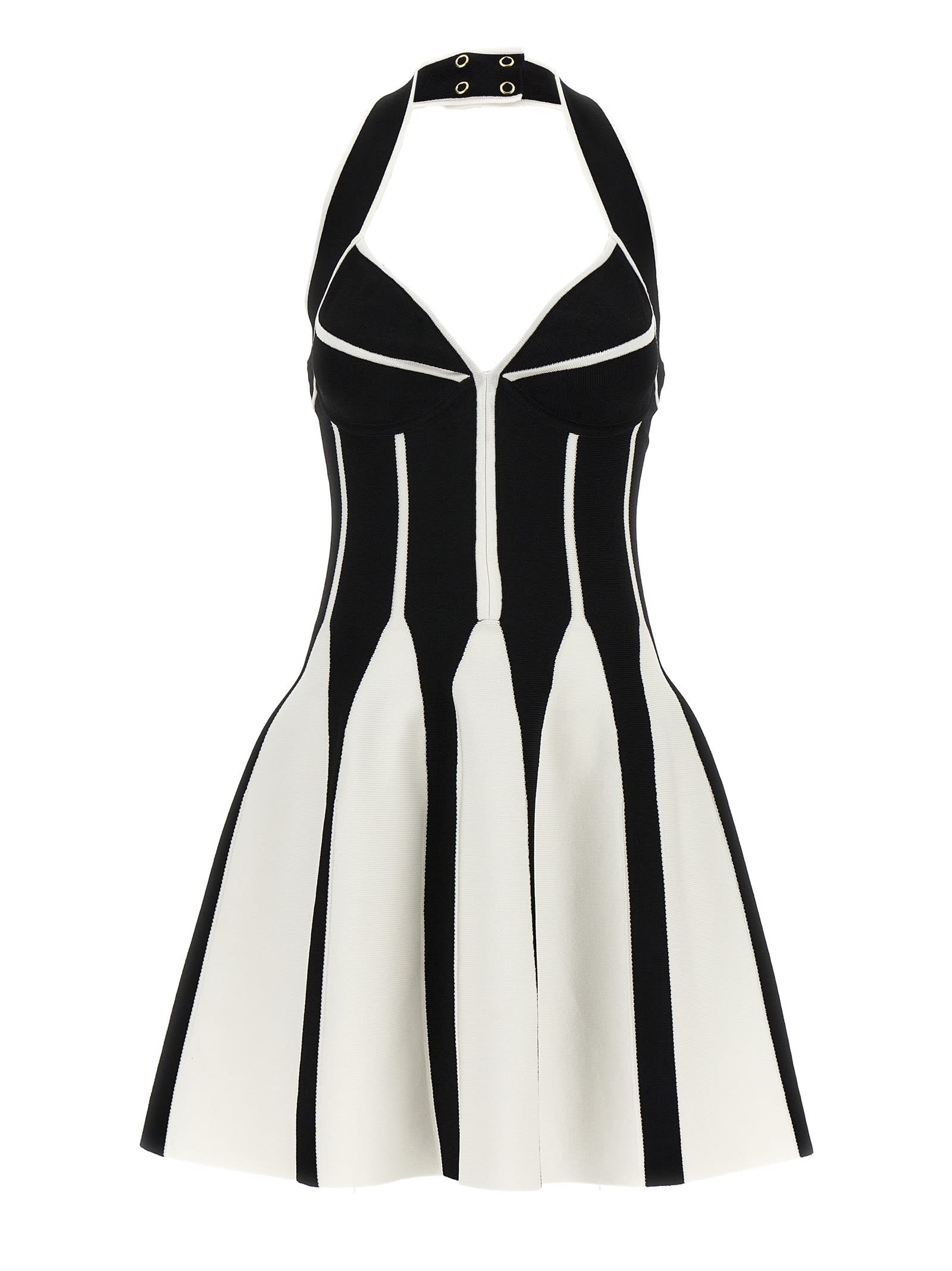 Shop Balmain Skater Dress In White/black