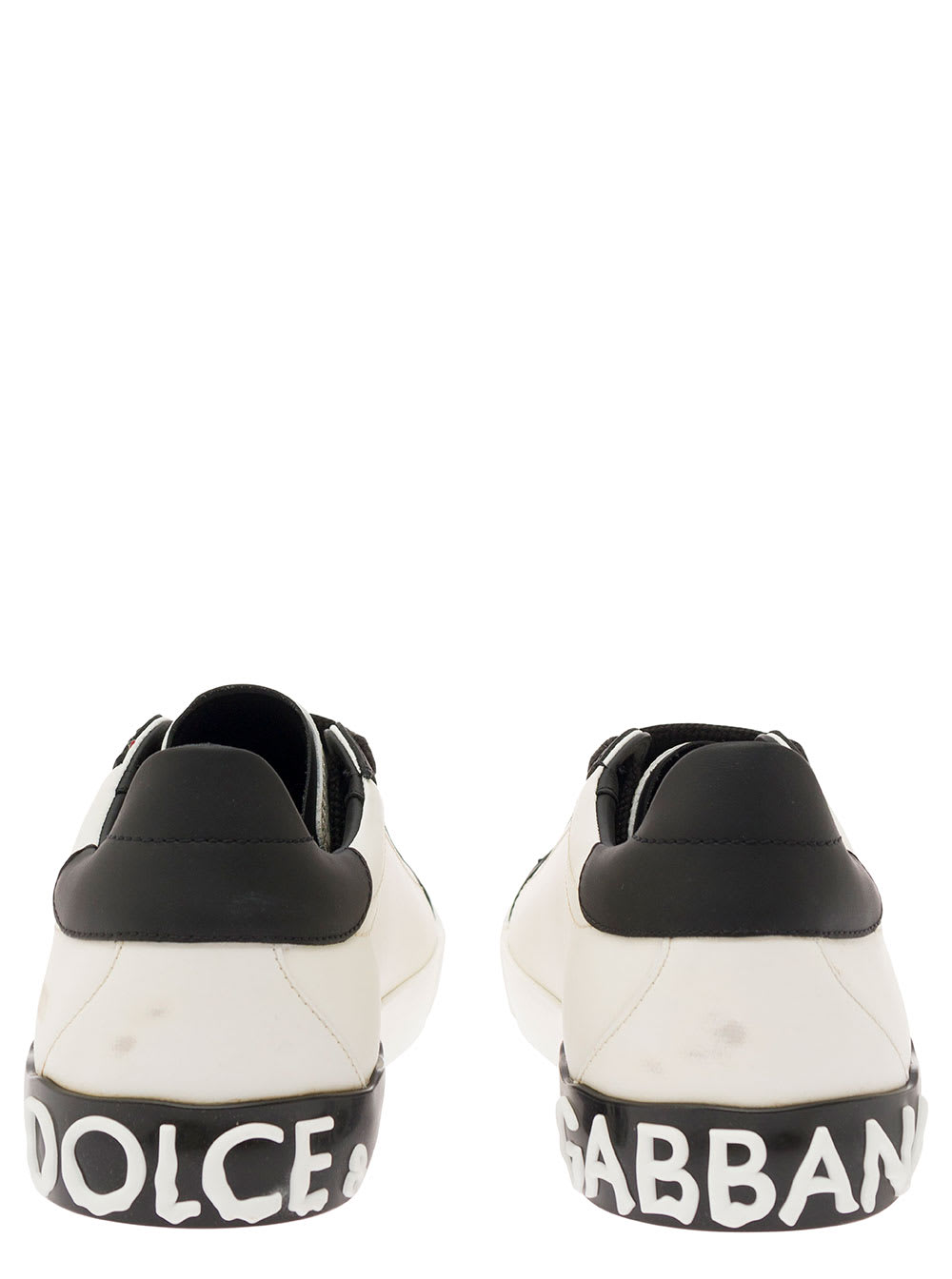 Shop Dolce & Gabbana Vintage Portafino Black Low Top Sneakers With Dg Patch In Leather Man In White
