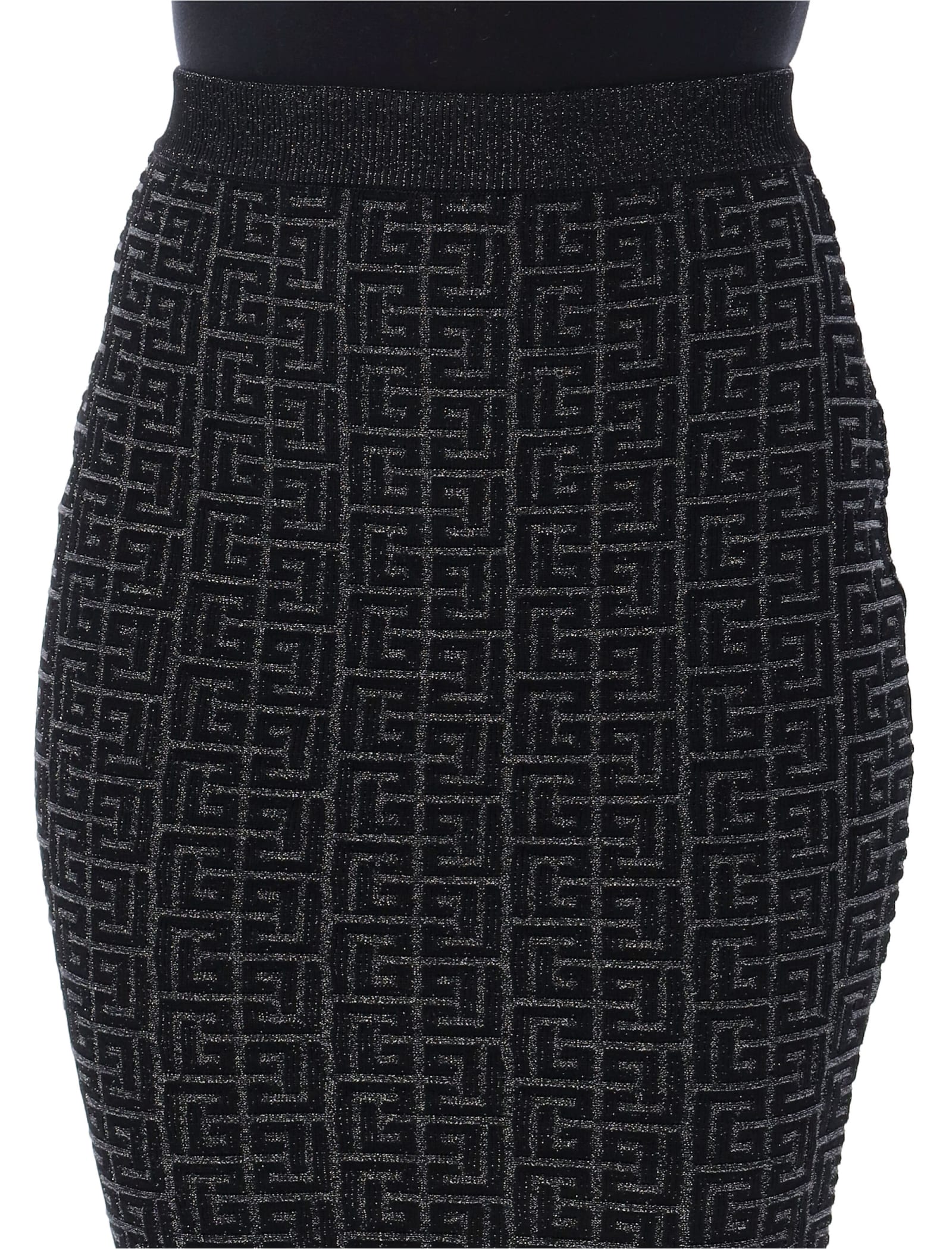 Shop Balmain Monogram 3d Mini Skirt In Black Silver