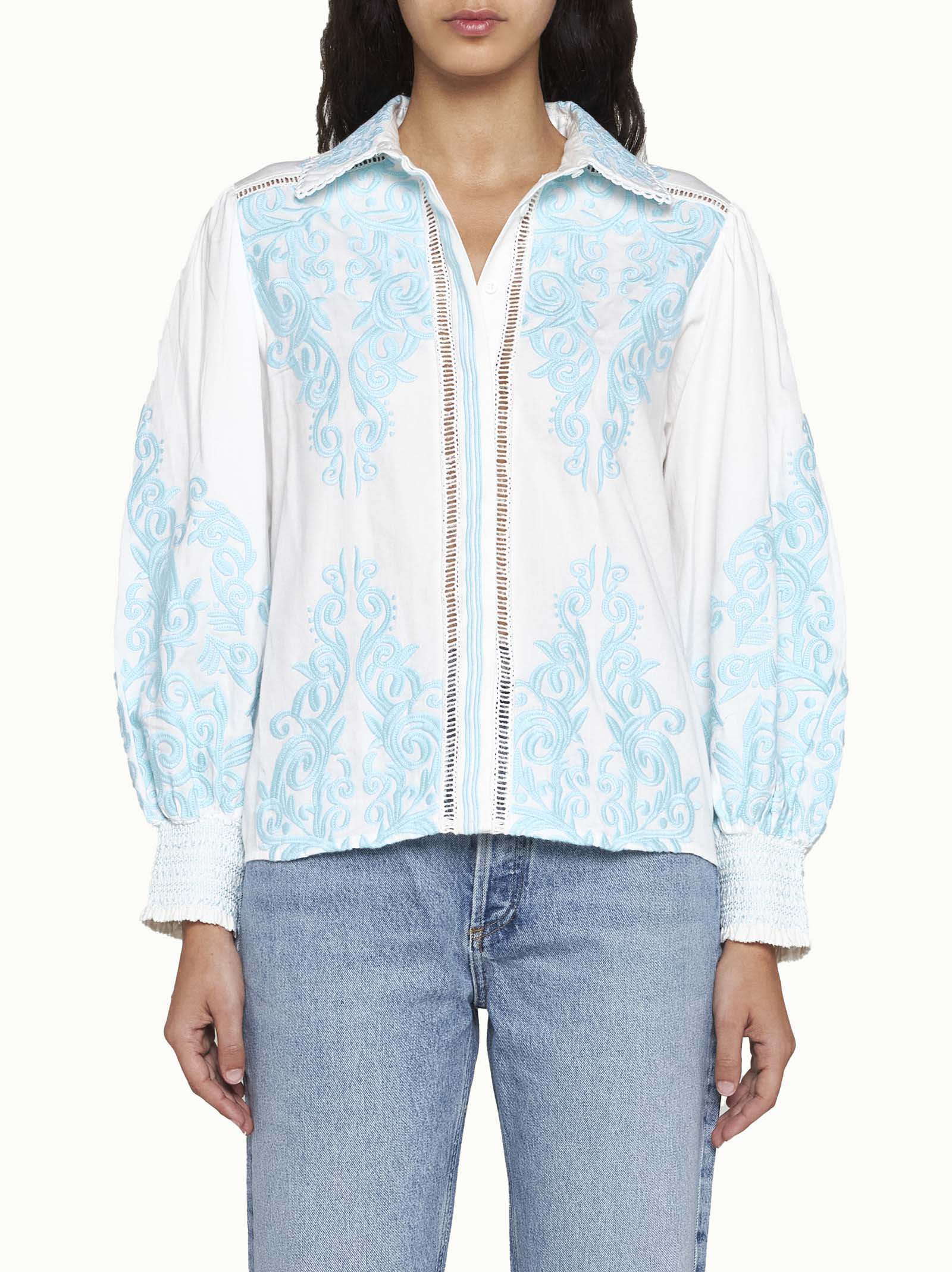 Shop Alice And Olivia Shirt In Off White/spring Sky