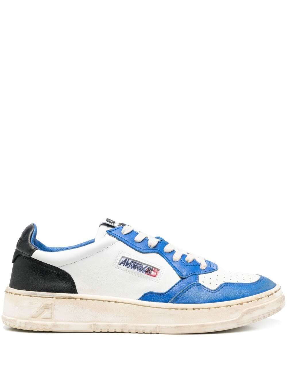 Shop Autry Medalist Multicolor Vintage Low-top Sneakers With Distressed Finish In Leather Man In White Blue Black