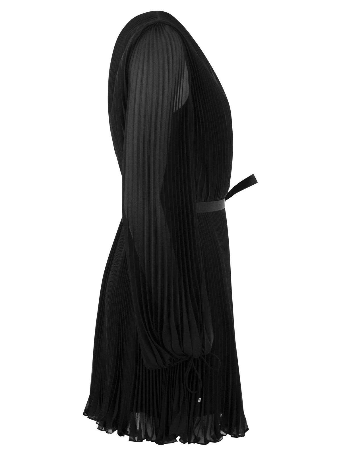 Shop Max Mara V-neck Pleated Mini Dress In Nero