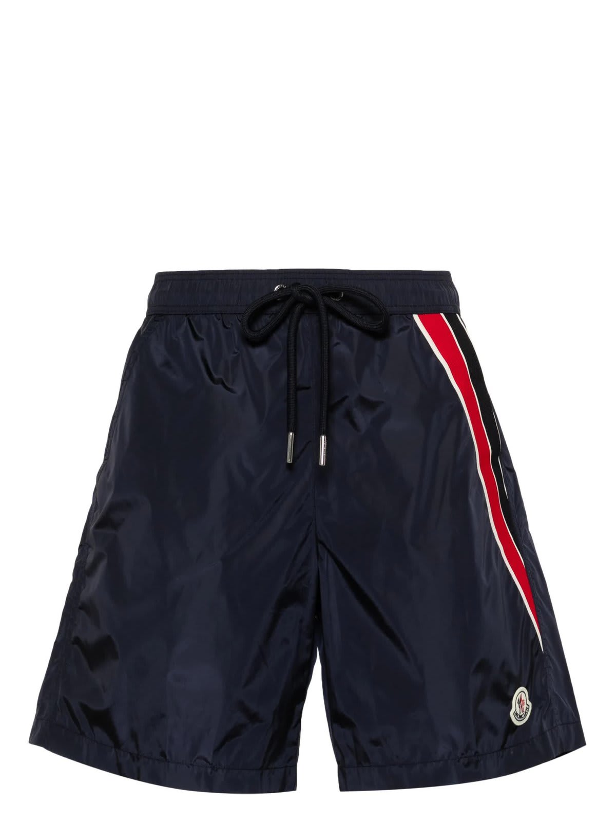 Shop Moncler Logo Patch Detail Elastic Waist Swim Shorts