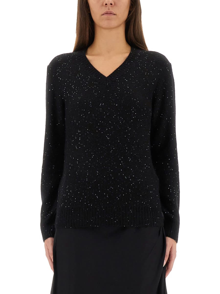 Fabiana Filippi V-neck Embellished Sweater In Black