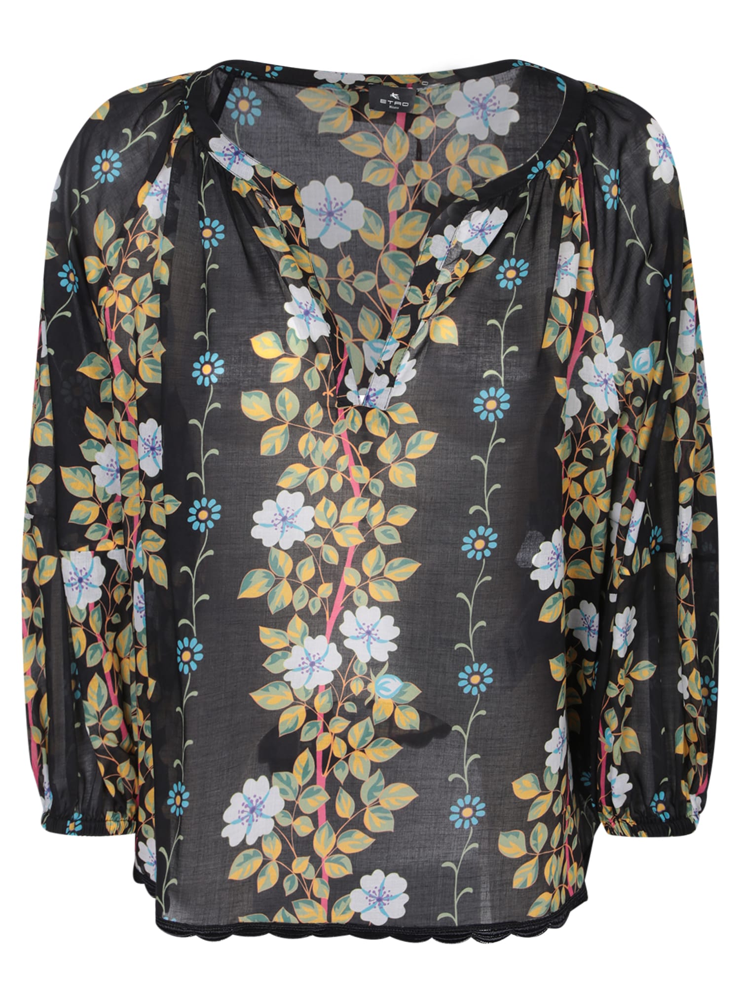 Shop Etro Floreal Print Black/multicolor Blouse