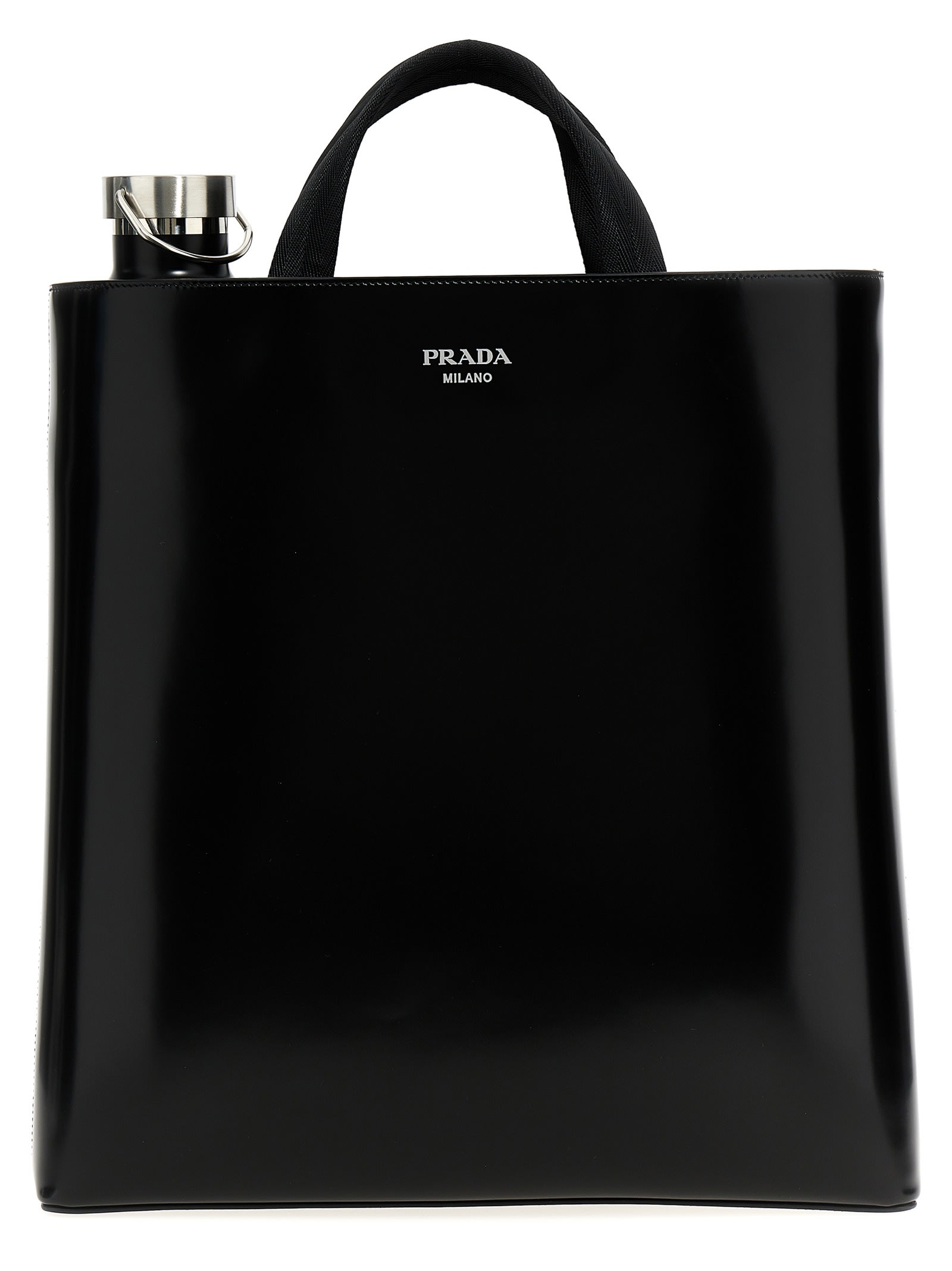 Shop Prada Leather + Bottle Shopping Bag In Black