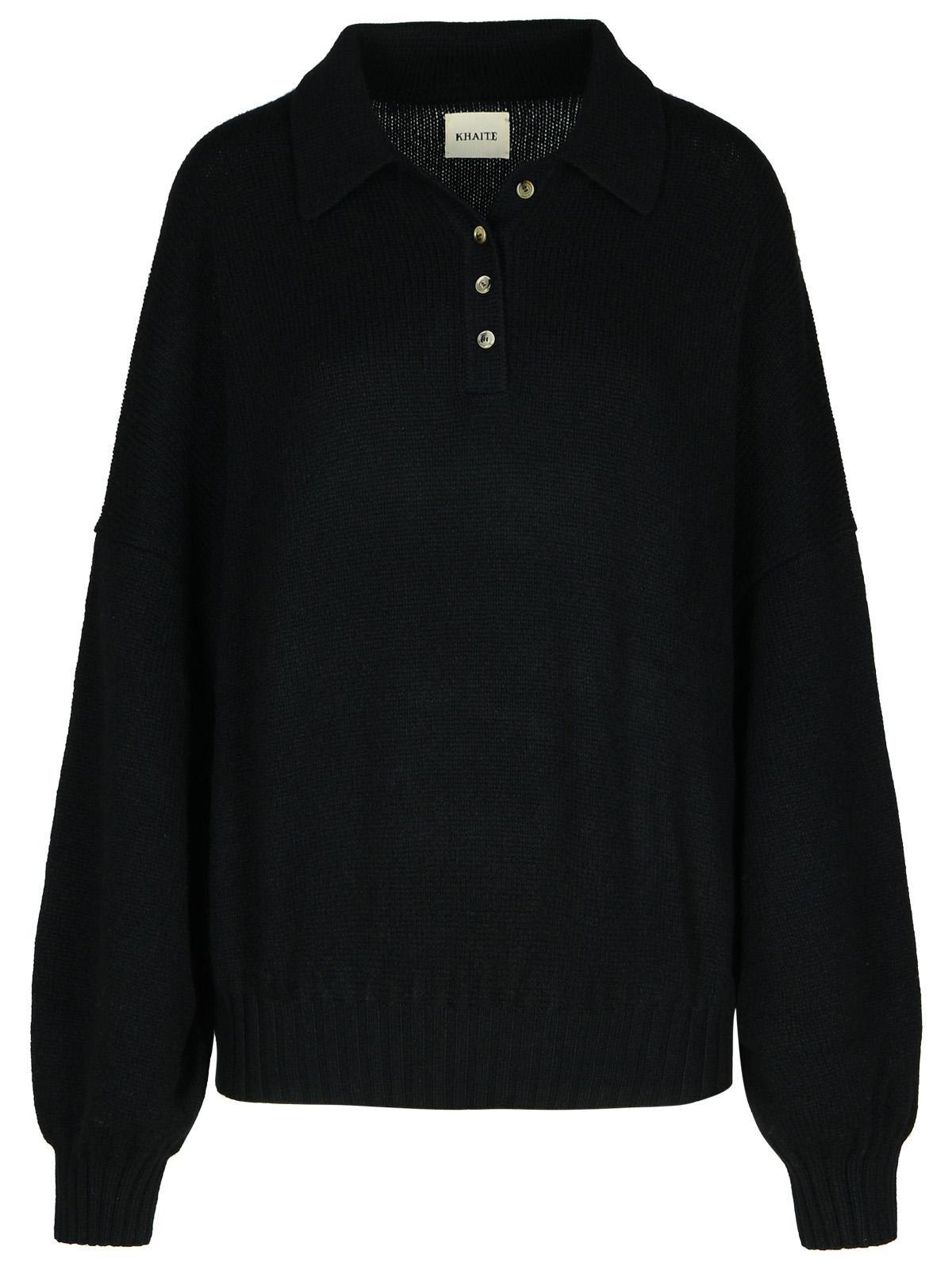 Shop Khaite Rene Long-sleeved Polo Jumper In Black