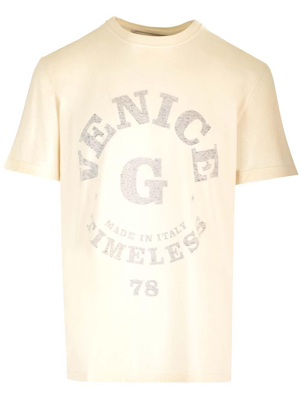 Shop Golden Goose Logo Printed Crewneck T-shirt In Heritage White/black
