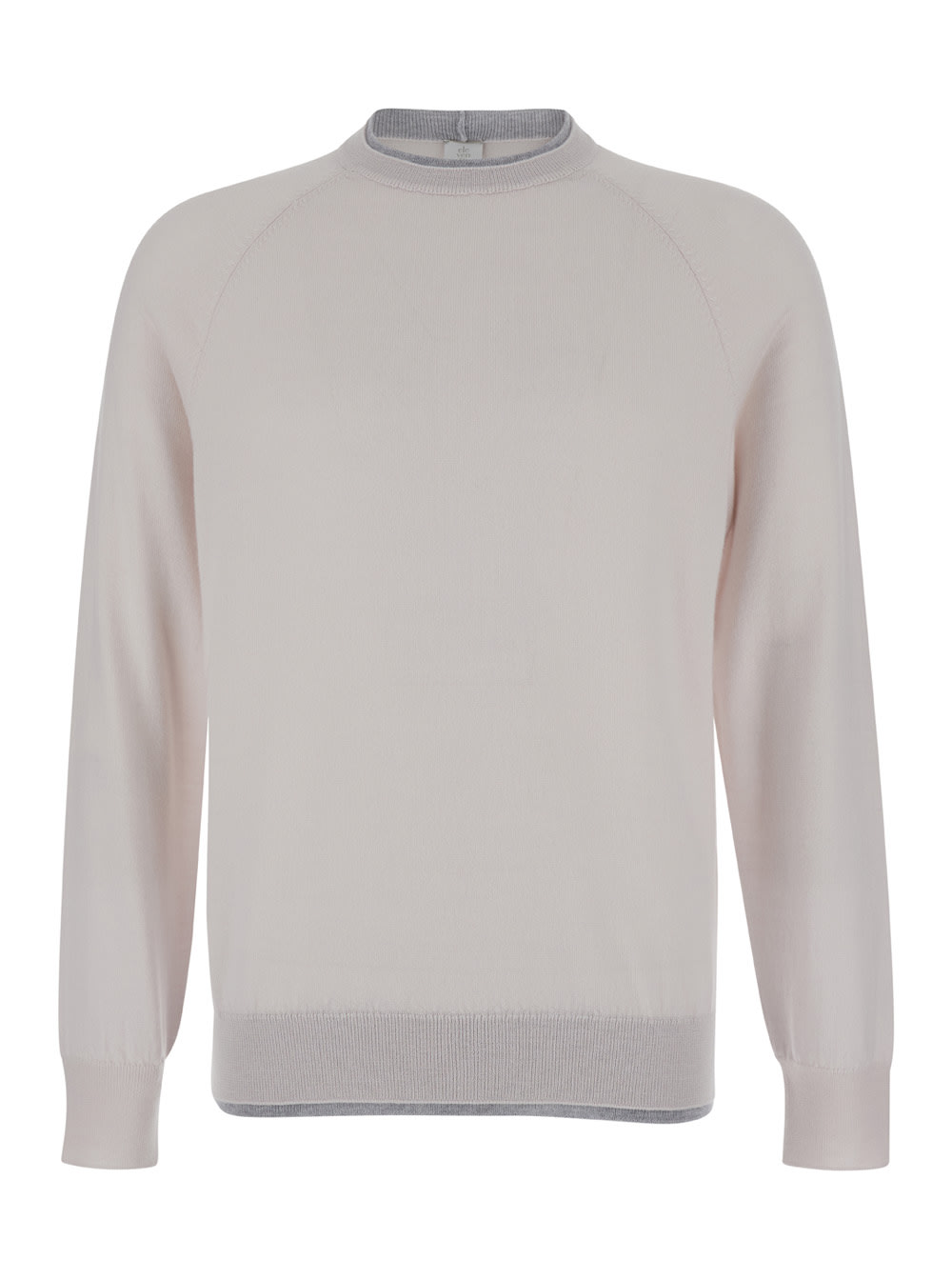 Beige Crewneck Sweater With Ribbed Trim In Wool Man