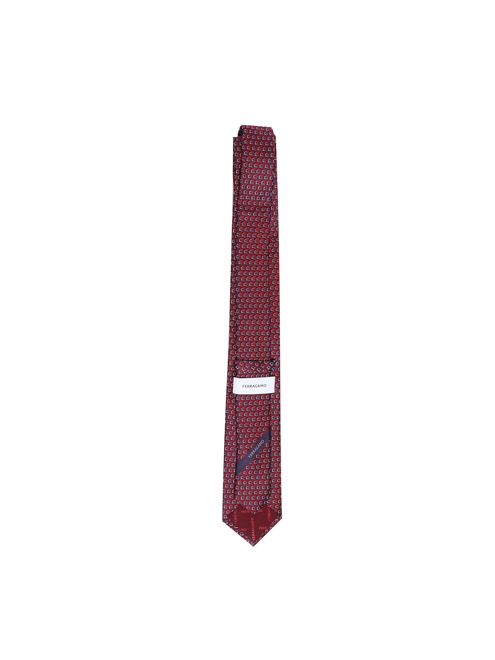Ferragamo Wool Tie Gancini Print In Red