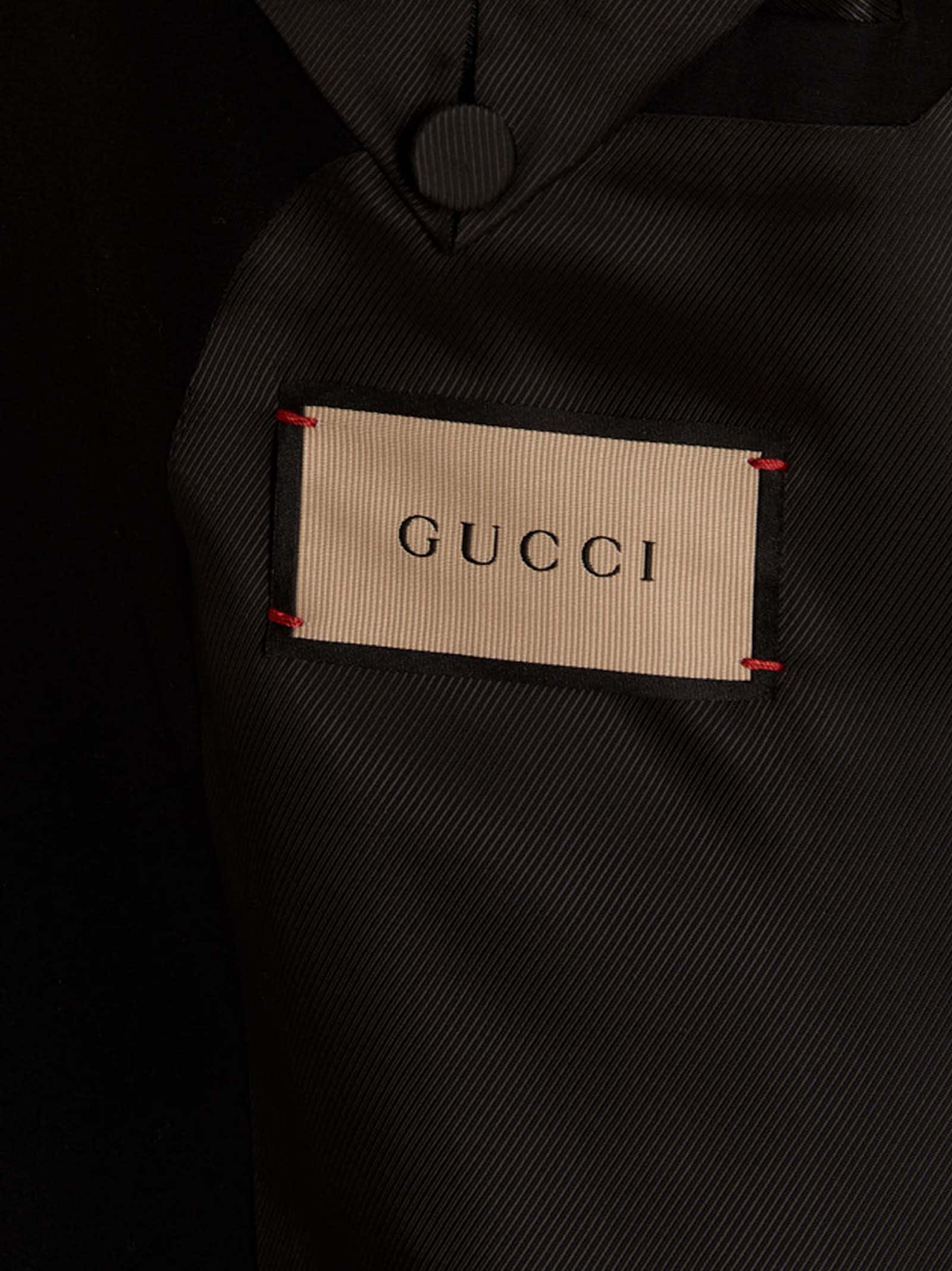 Shop Gucci Mandarin Collar Blazer Jacket In Black