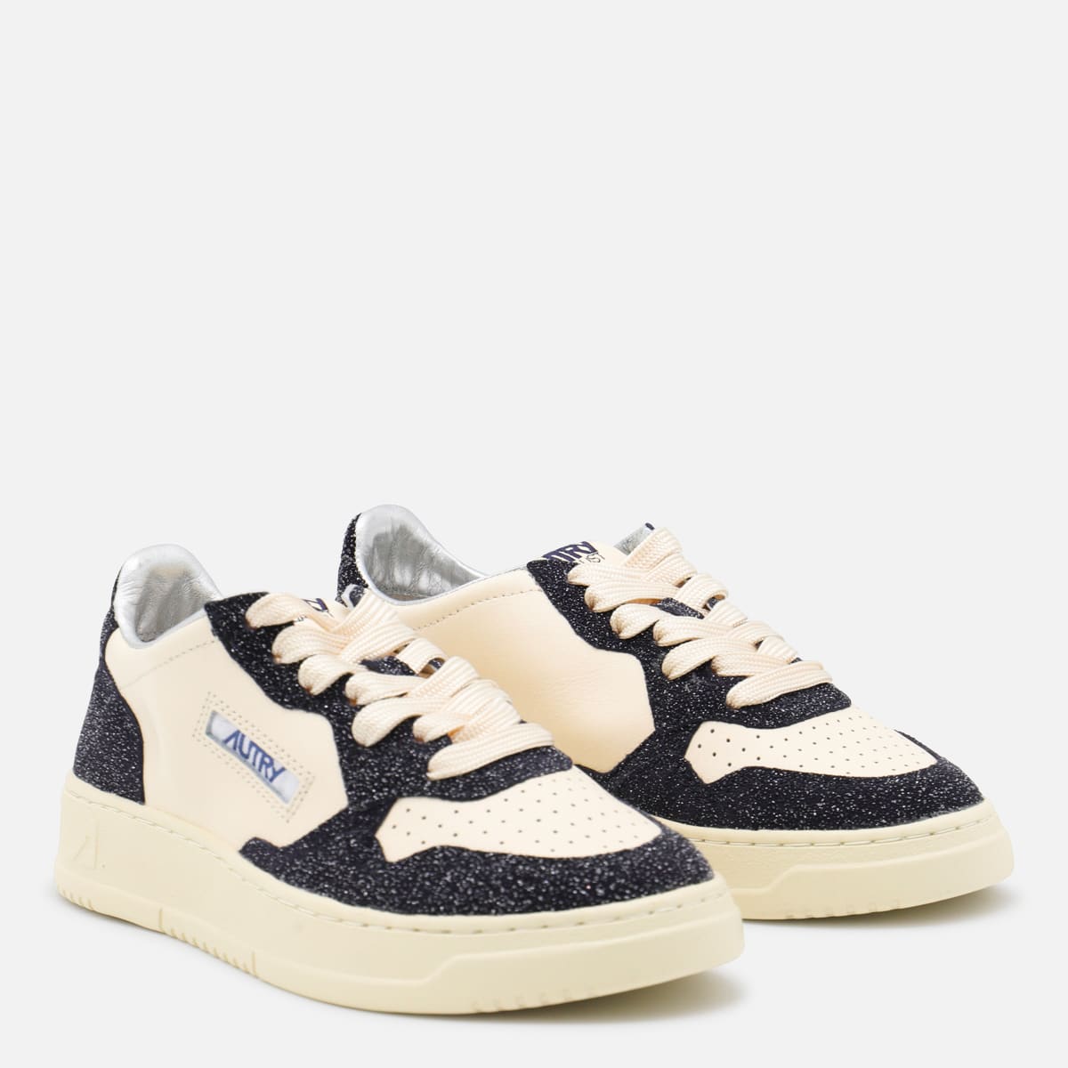 Autry Beige And Blue Leather Medalist Low Sneakers In Black