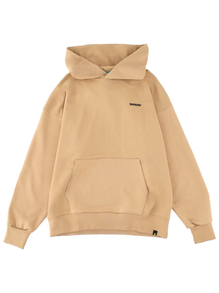 Barrow Oversized Hooded Sweatshirt Front Pocket In Brown