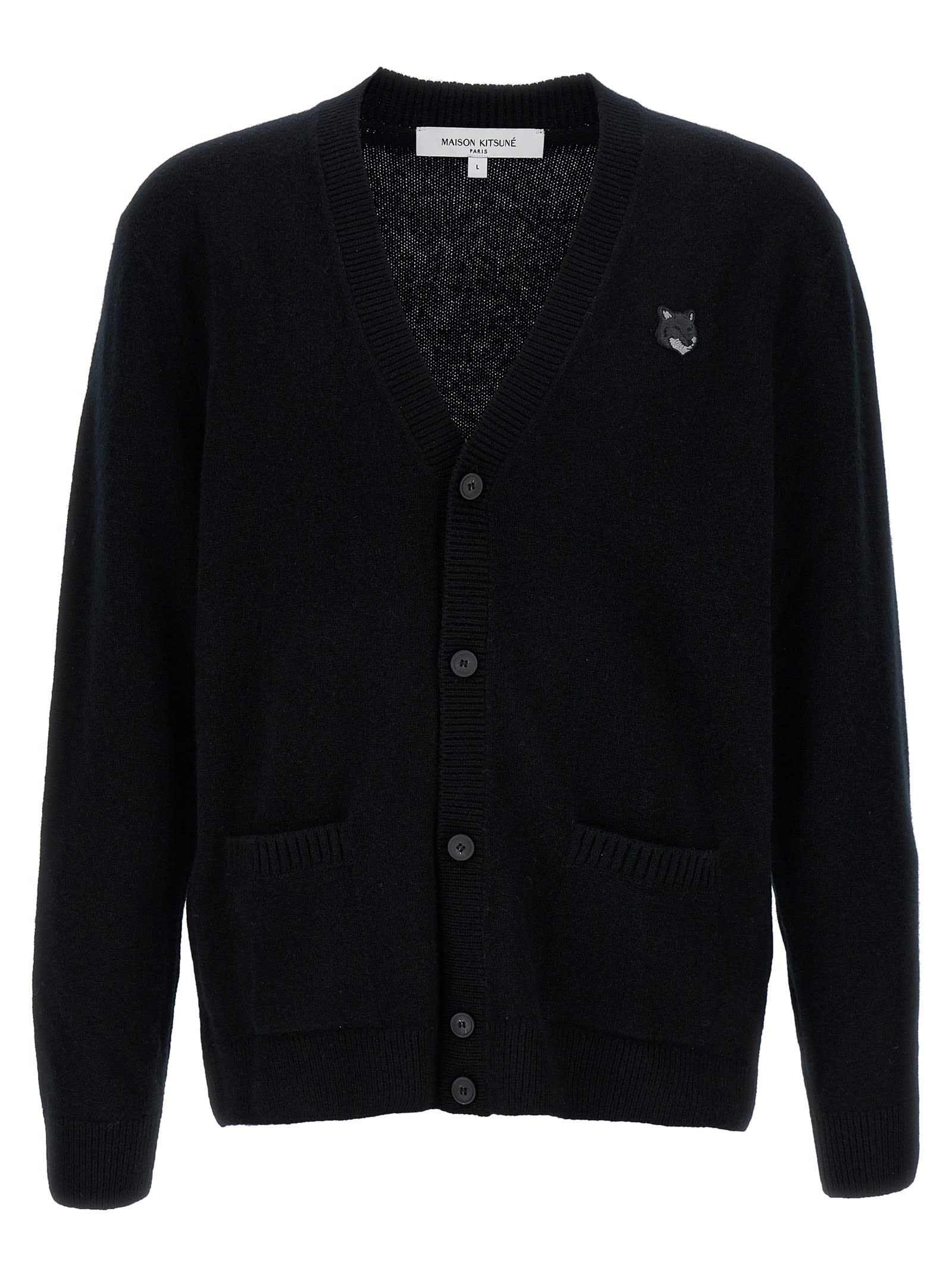 Shop Maison Kitsuné Bold Fox Head Cardigan In Black