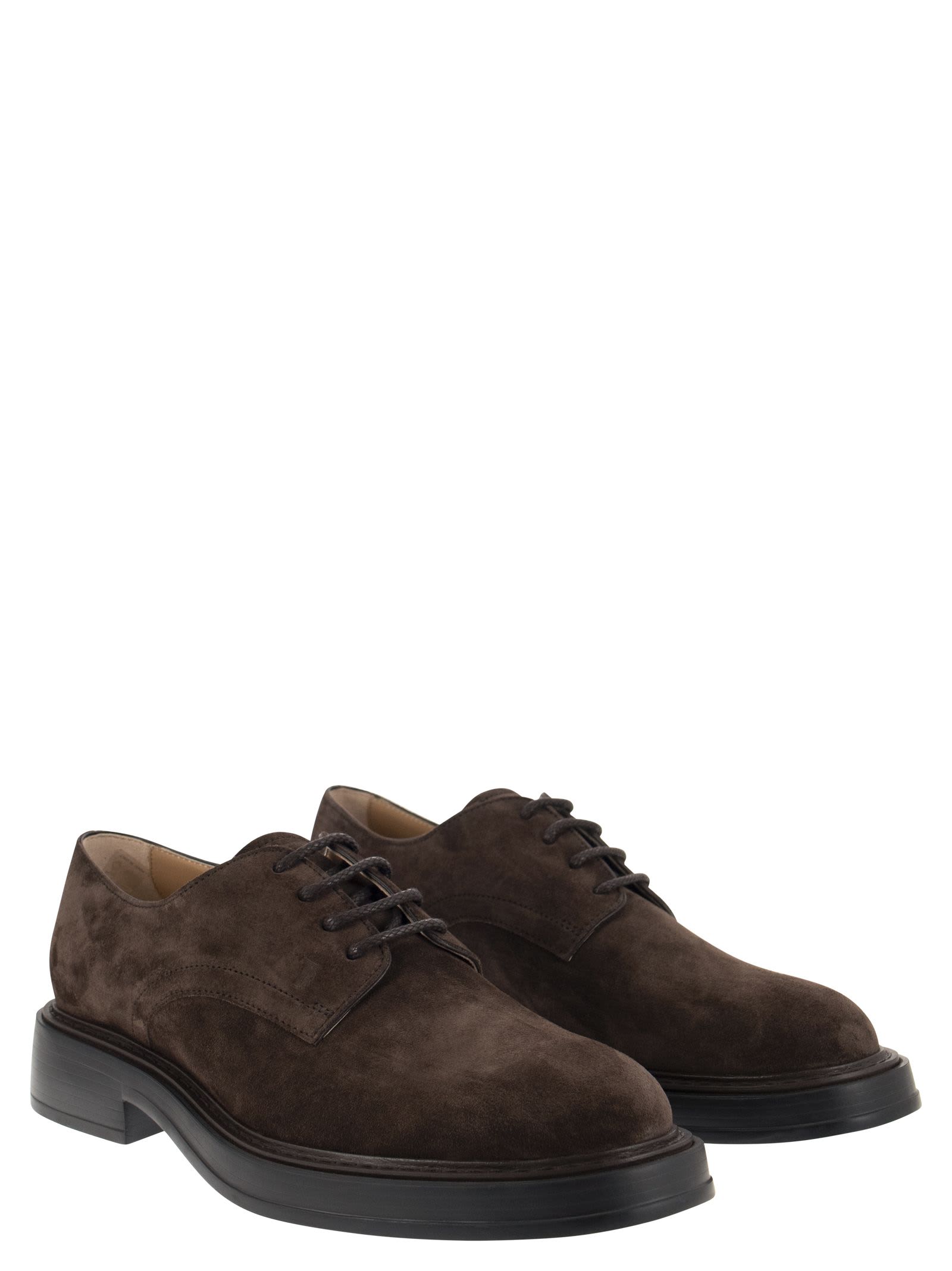 Tod's Suede Lace Up Shoes Flat Shoes Brown In Brown