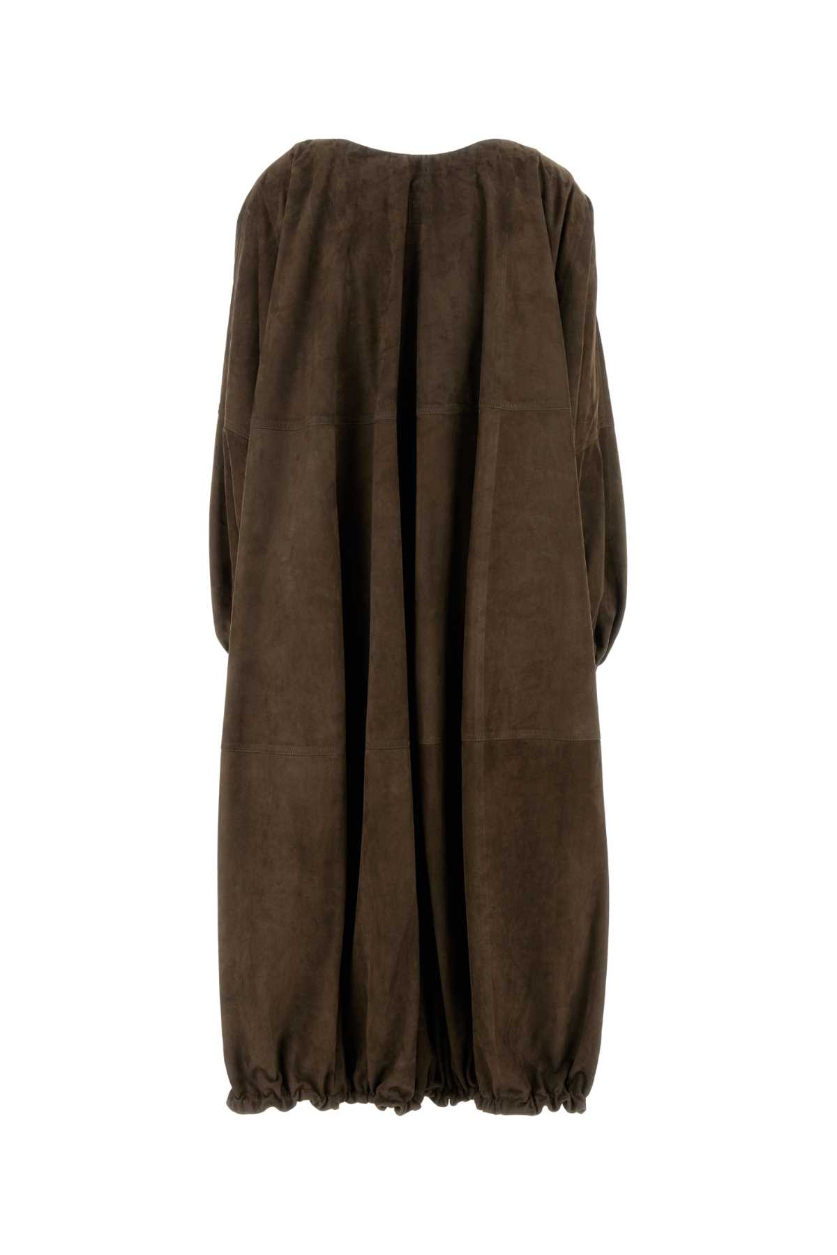 Ferragamo Suede Overcoat With Elastic Hem And Side Pockets In Concrete