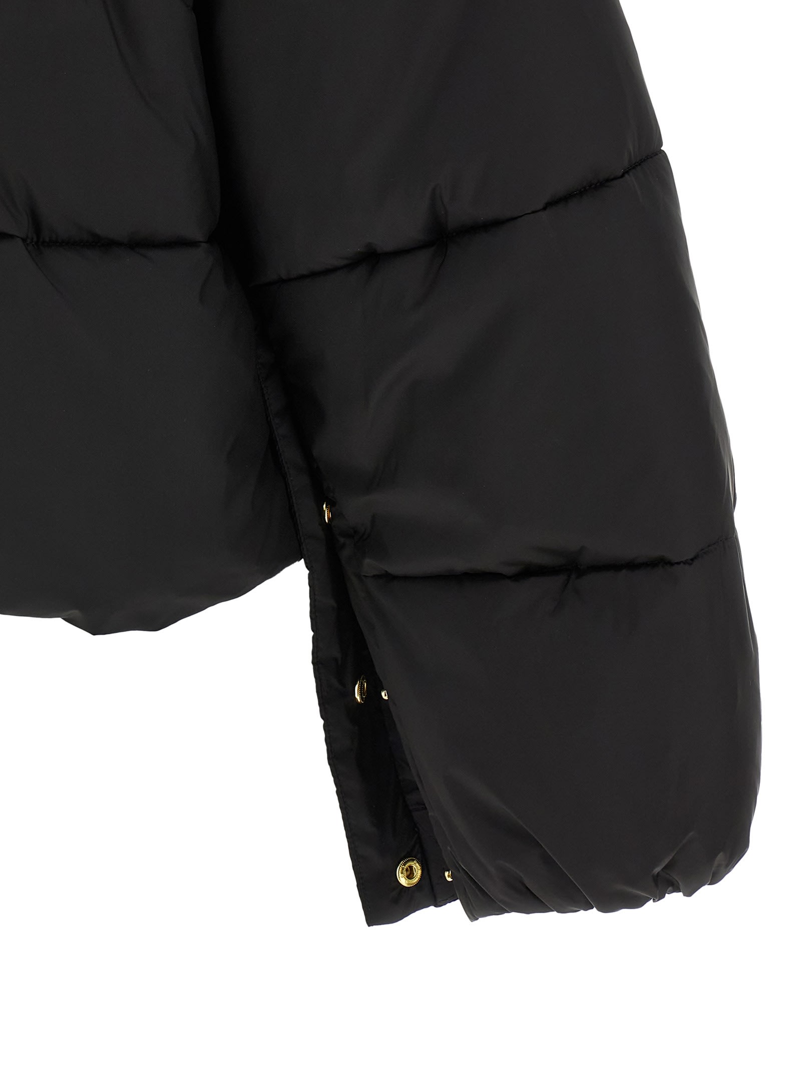 Pinko Cropped Black Coat With Hooded Neckline And Embroidered Logo In Brown