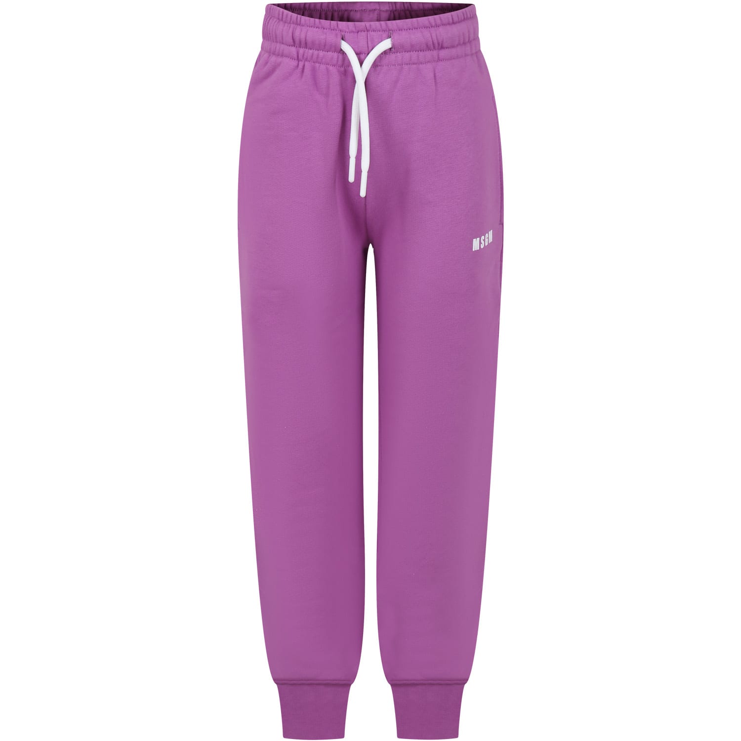 Msgm Lilac Trousers For Girl With Logo In Lilla