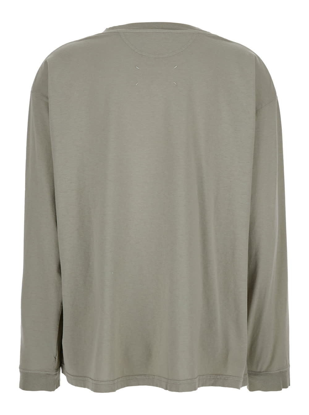Maison Margiela Grey T-shirt With Crewneck And Long Sleeves And Printed Logo On The Front In Cotton Woman