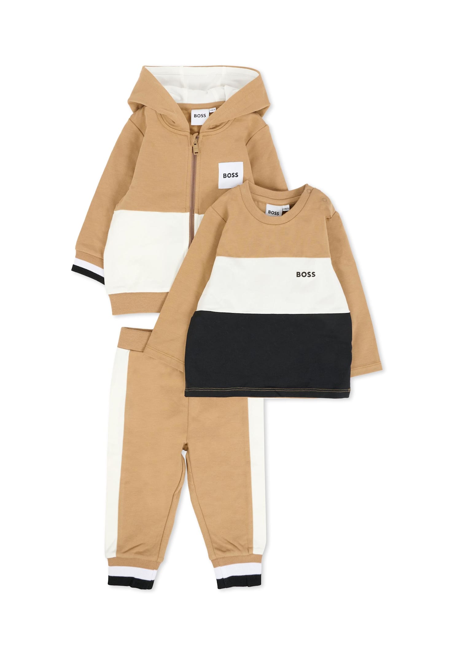 Hugo Boss Beige Suit For Baby Boy With Logo In Brown