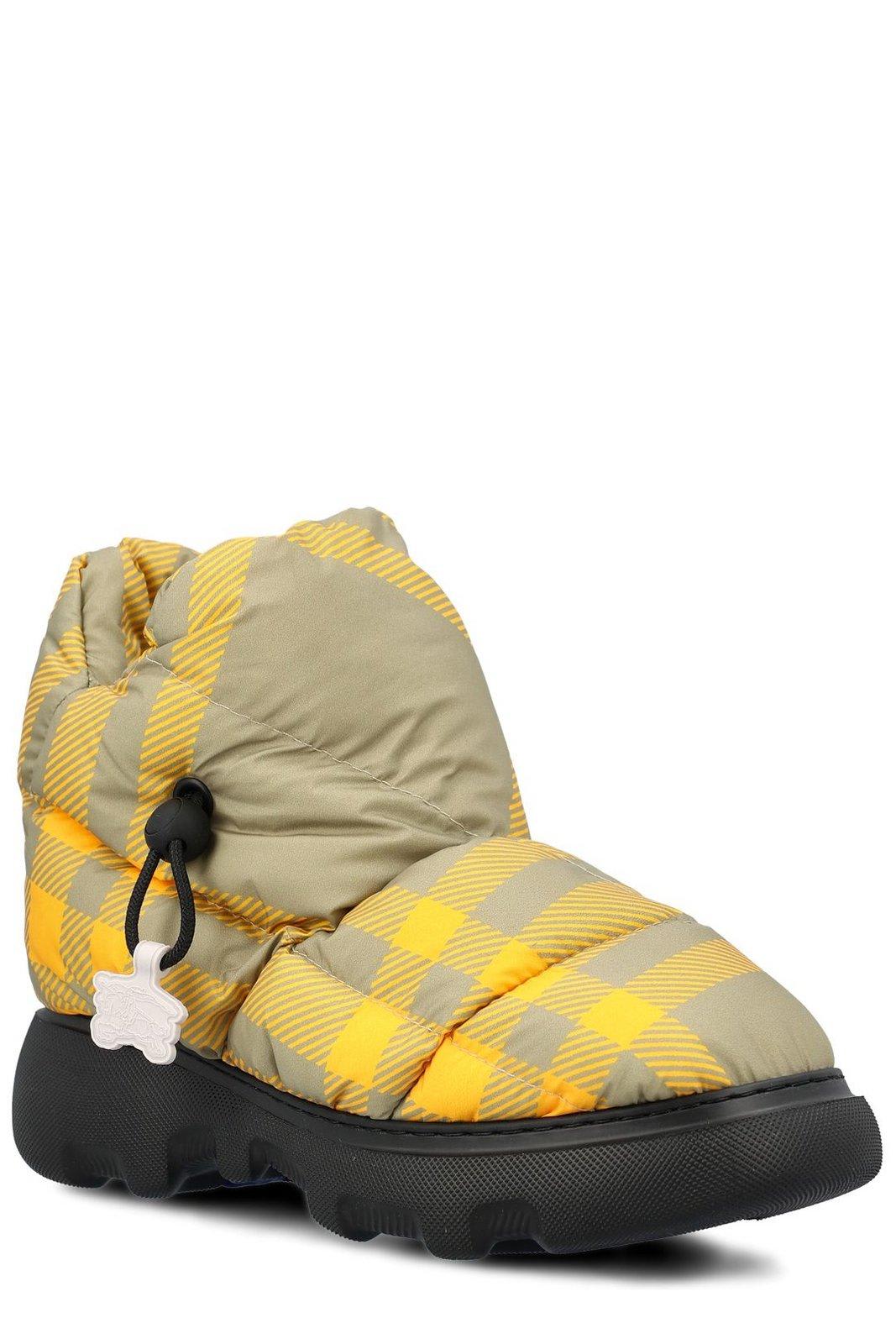 Shop Burberry Check Pillow Padded Drawstring Snow Boots In Hunter Ip Chk