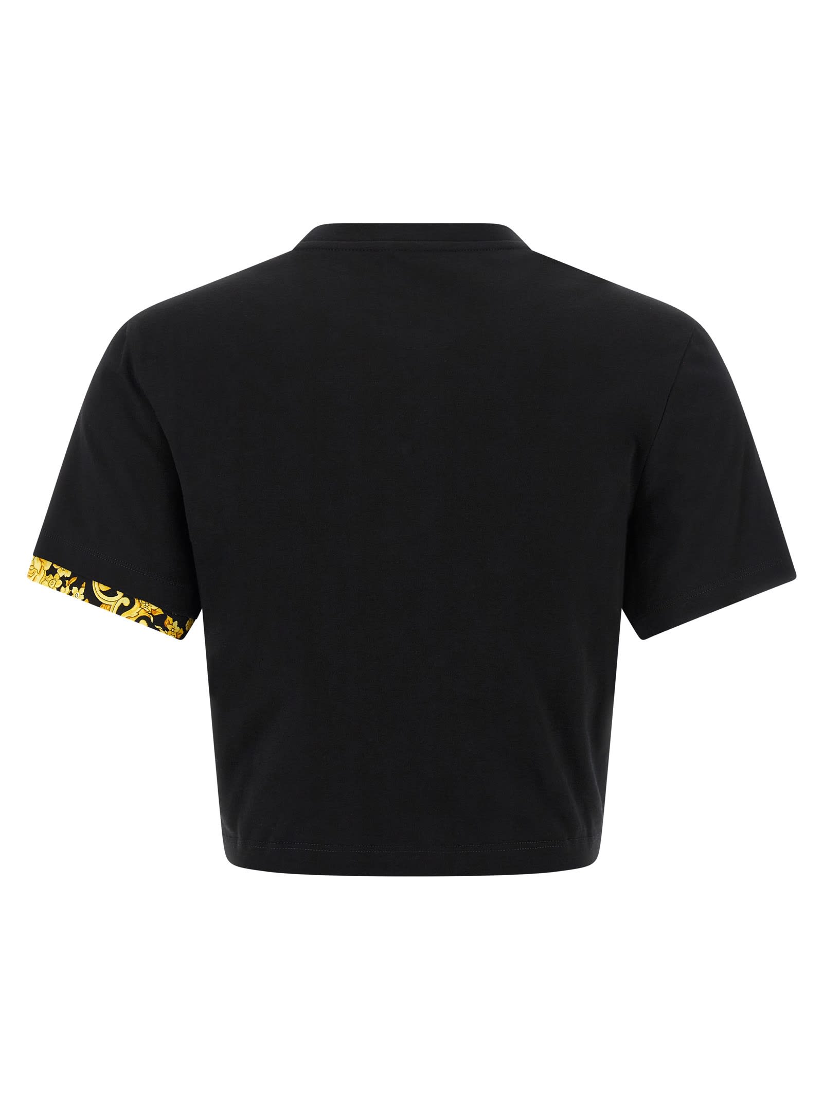 Versace Safety Pin Crop T-shirt With Drawstring Waist In Black