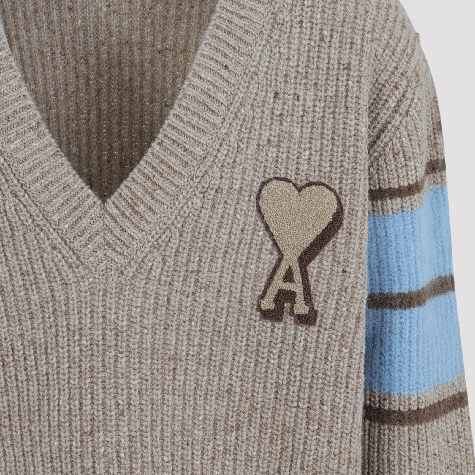Ami Alexandre Mattiussi Ribbed Knit Sweater With Heart Patch In Neutral