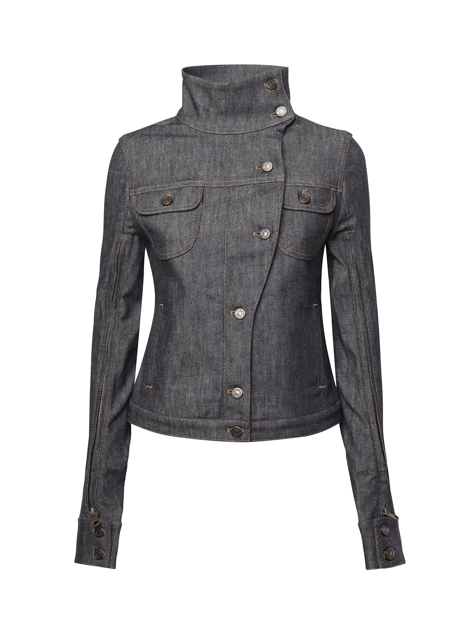Courrèges Motorcycle Denim Jacket In Denim Grey