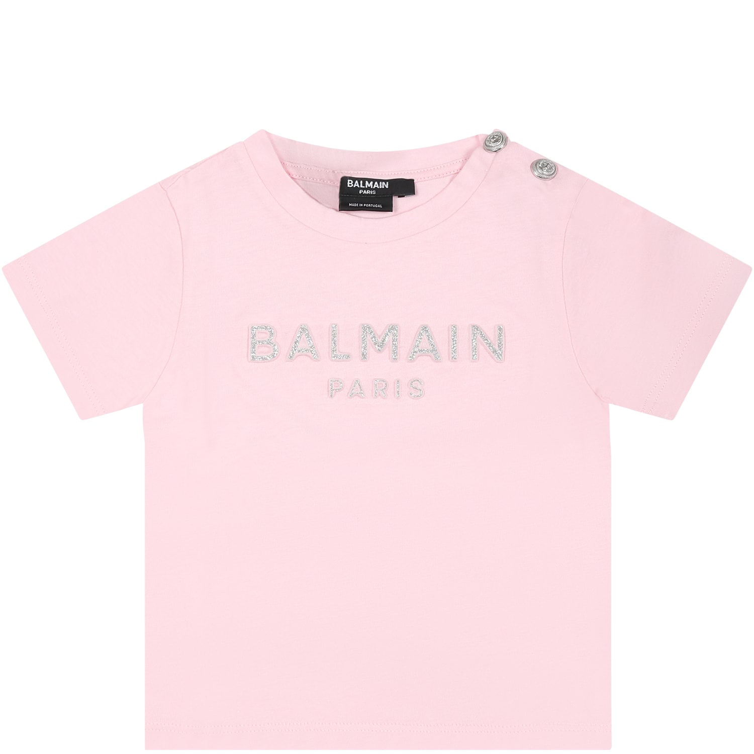 Balmain Pink T-shirt For Baby Girl With Logo