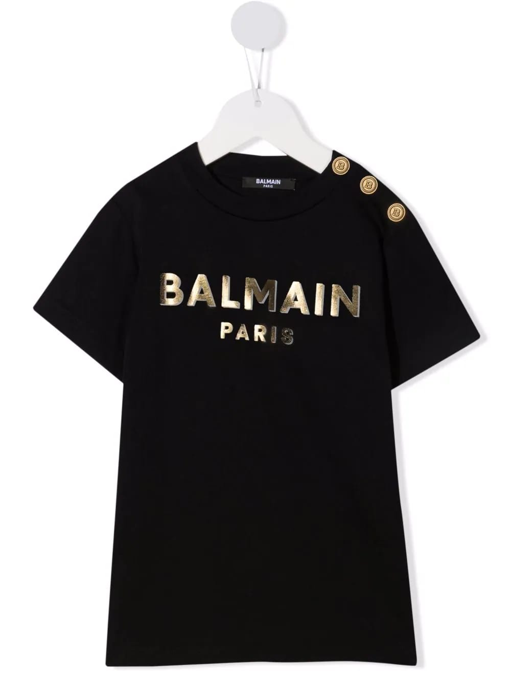Balmain Kids Black T-shirt With Metallic Logo And Golden Buttons
