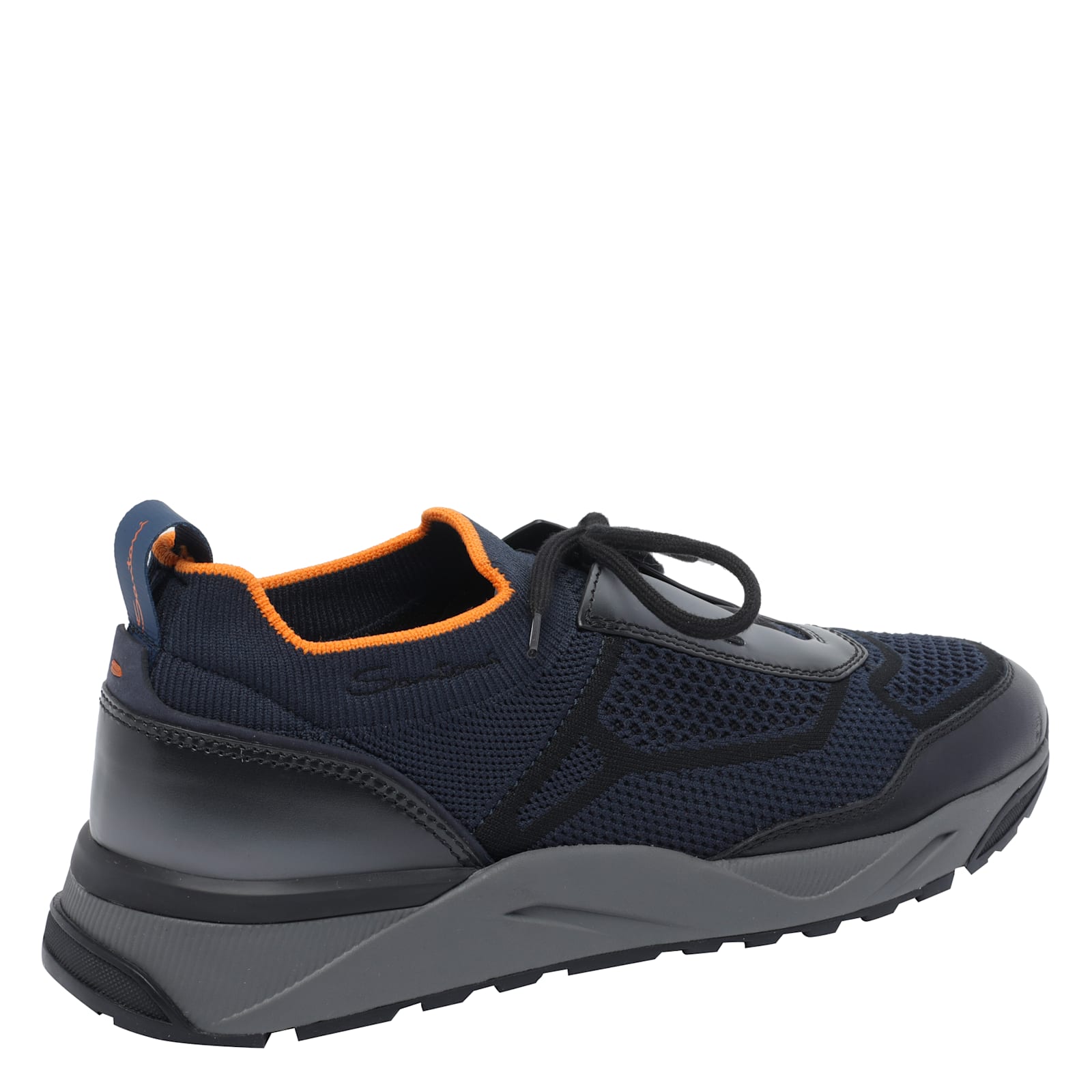 Santoni Casual Low Top Sneakers With Round Toe In Blue