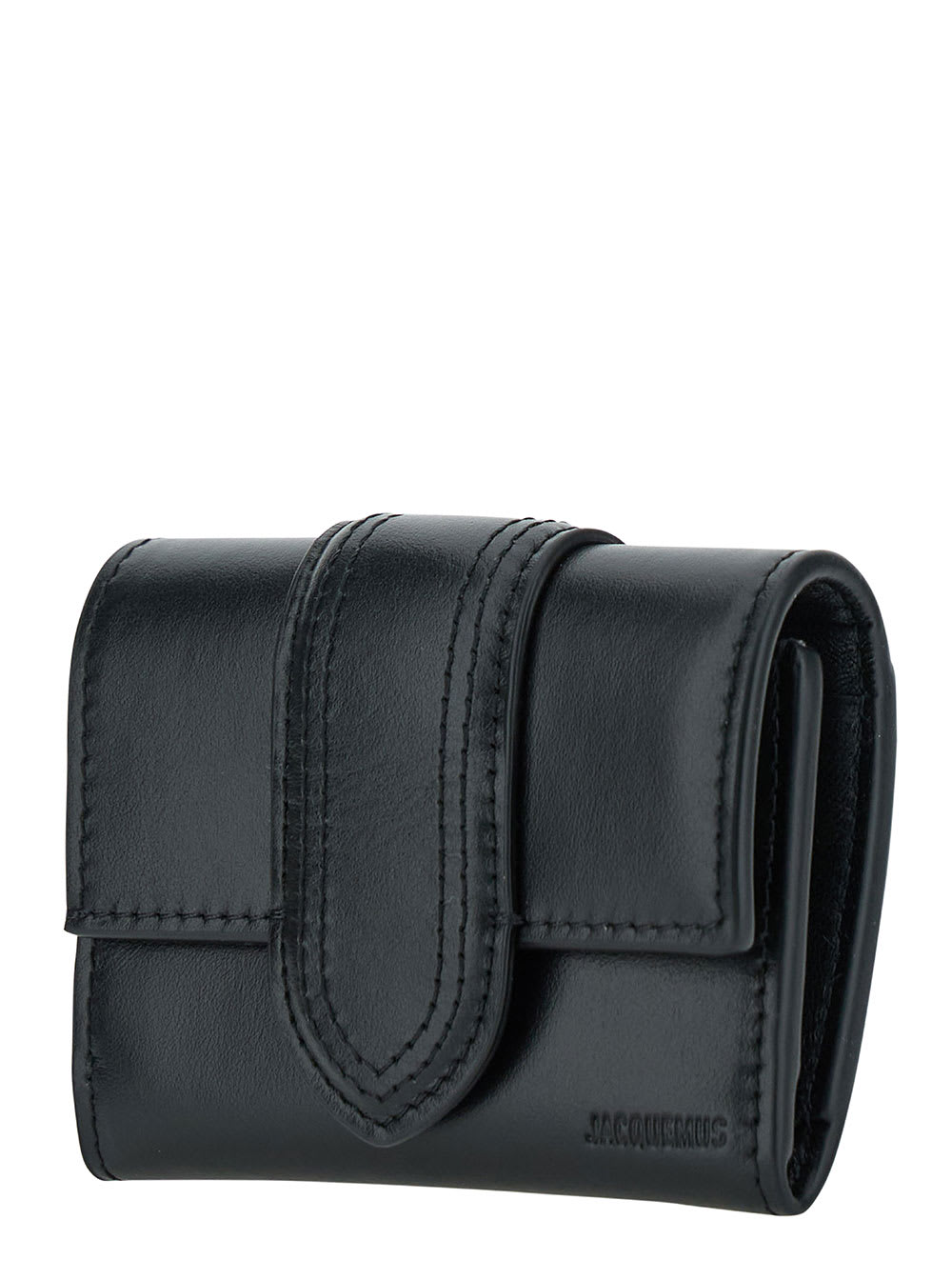 Shop Jacquemus Le Compact Bambino Black Wallet With Magnetic Closure In Leather Woman