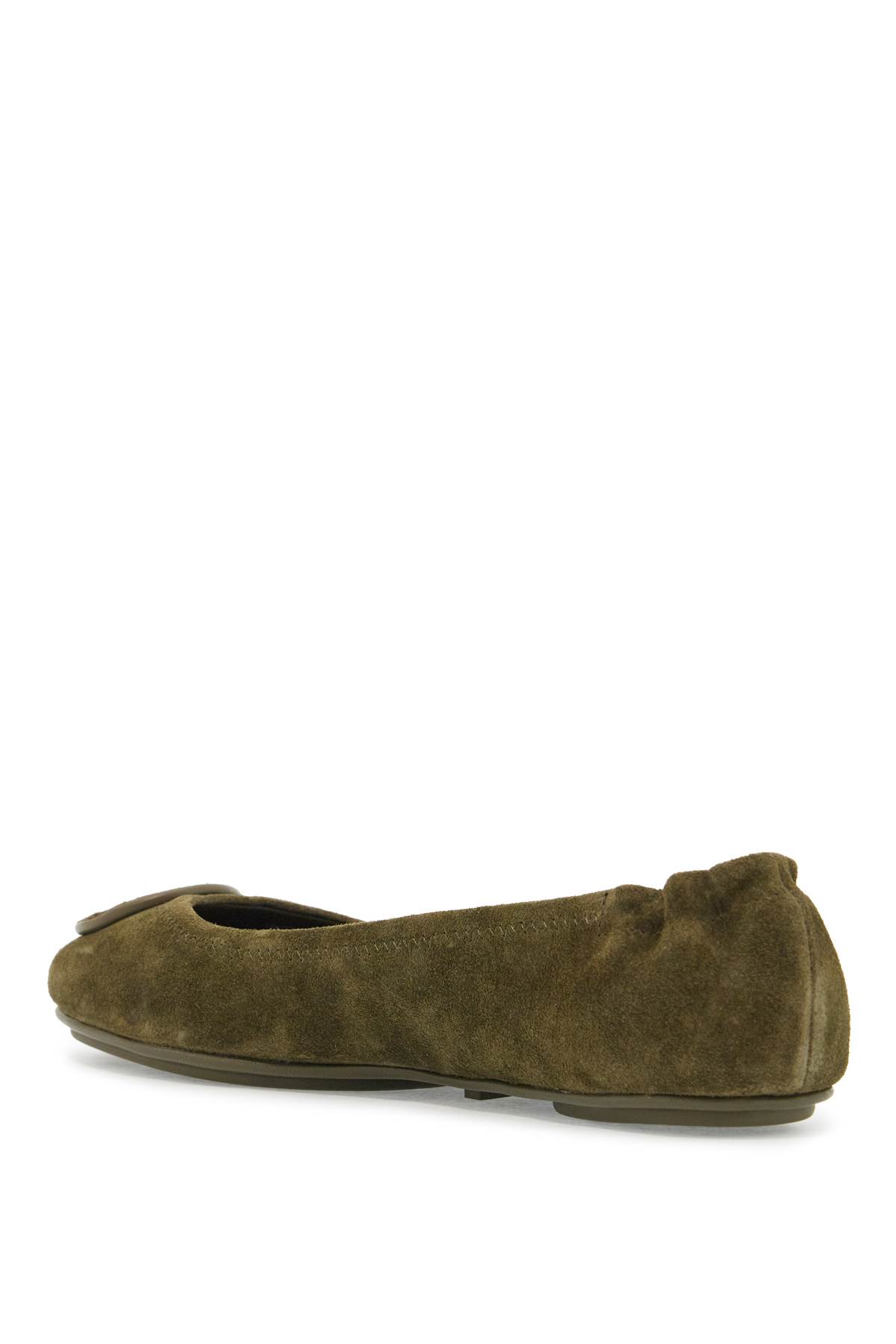 Shop Tory Burch Suede Minnie Travel Ballet Flats In Aneto (green)