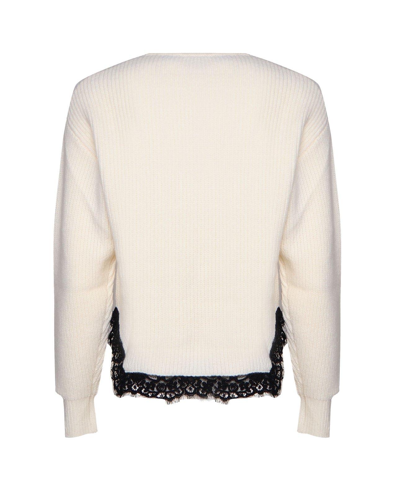 Shop Pinko Lace Hem Cut-out Jumper In White