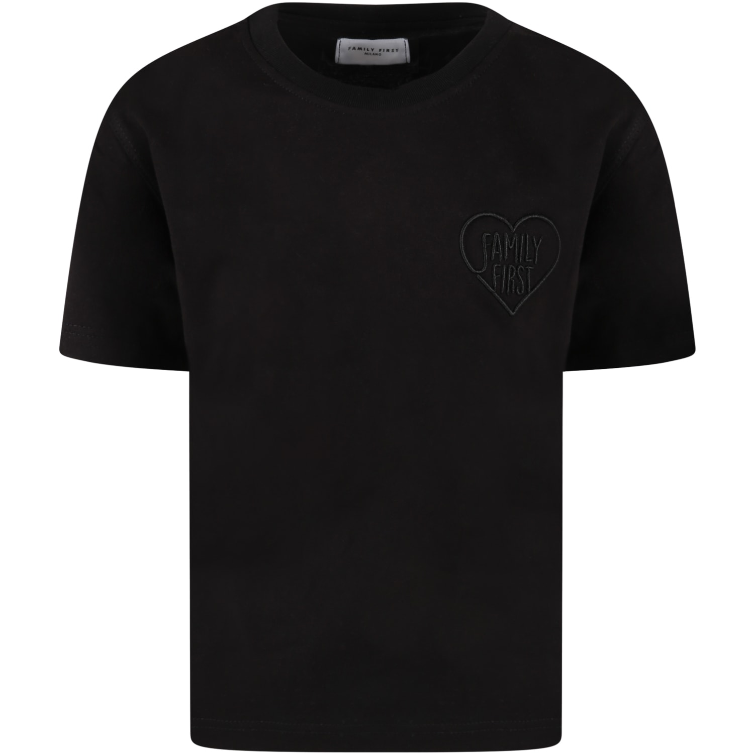 Family First Milano Black T-shirt For Kids With Heart