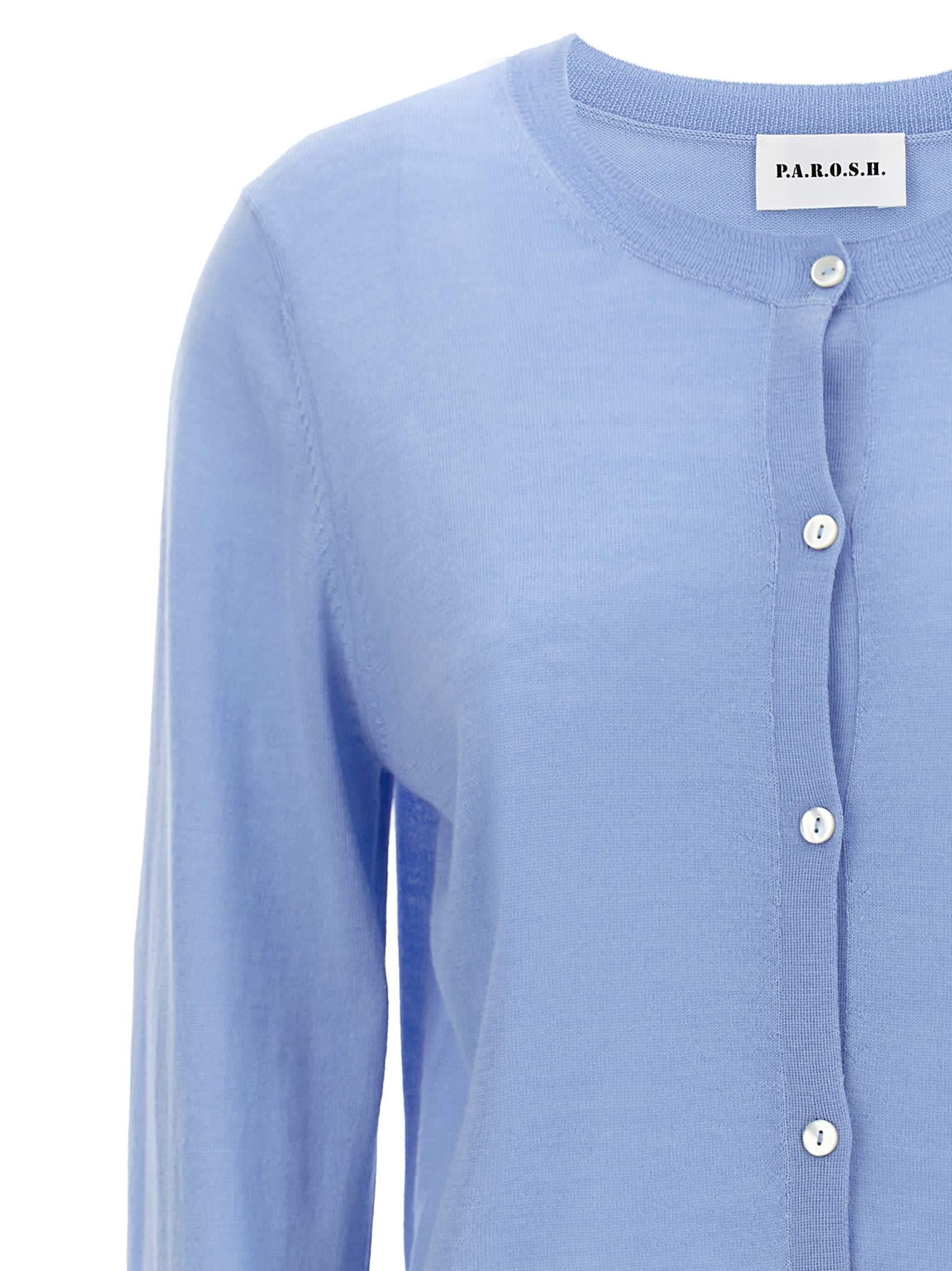 Shop P.a.r.o.s.h Rib Trim Knit Plain Cardigan In Azzurro Polvere