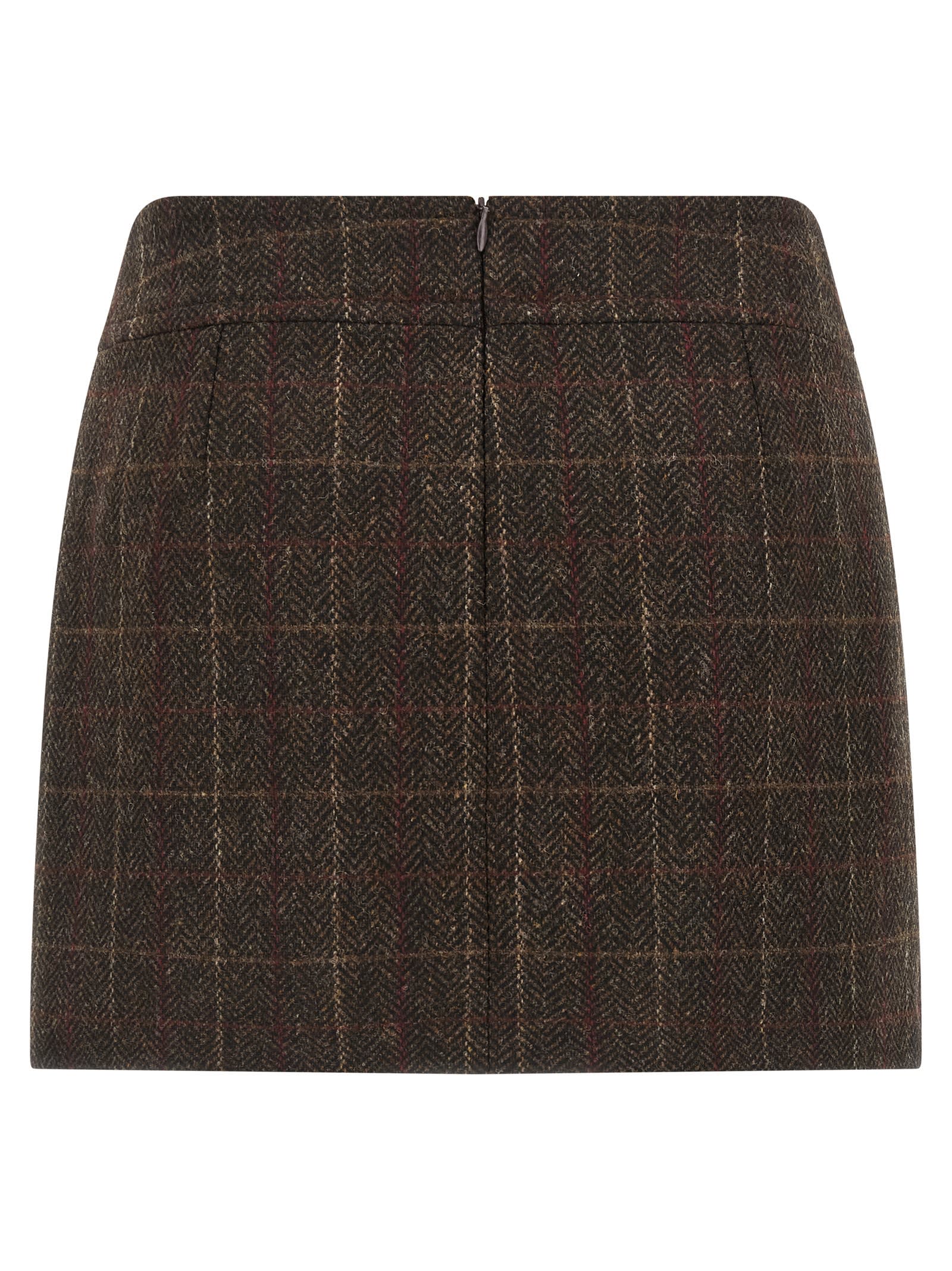 Alberto Biani Checked High-waisted Mini Skirt In Shetland Wool In Brown