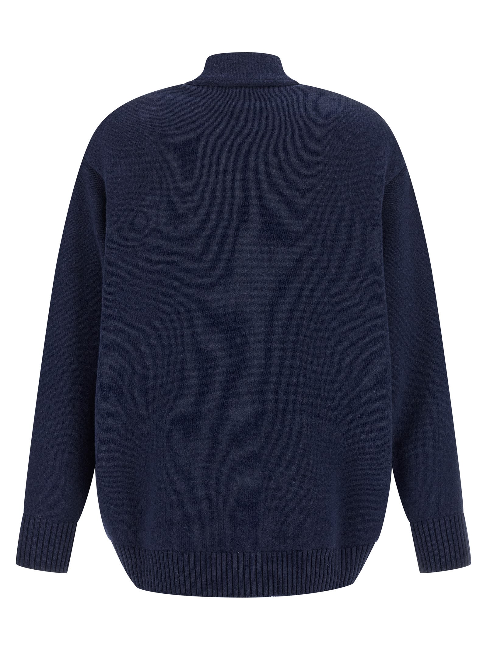 Alberta Ferretti V-neck Cashmere And Silk Blend Cardigan With Crystal Embroidery In Blue