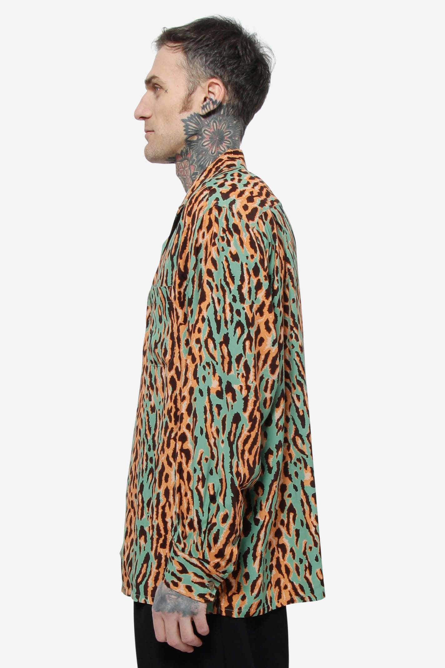 Wacko Maria Leopard Open Collar Shirt In Green | ModeSens