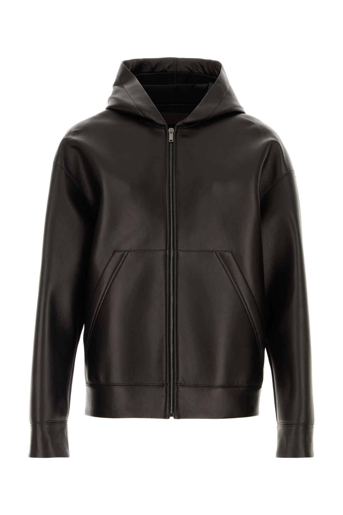 Shop Valentino Black Leather Jacket In Nero