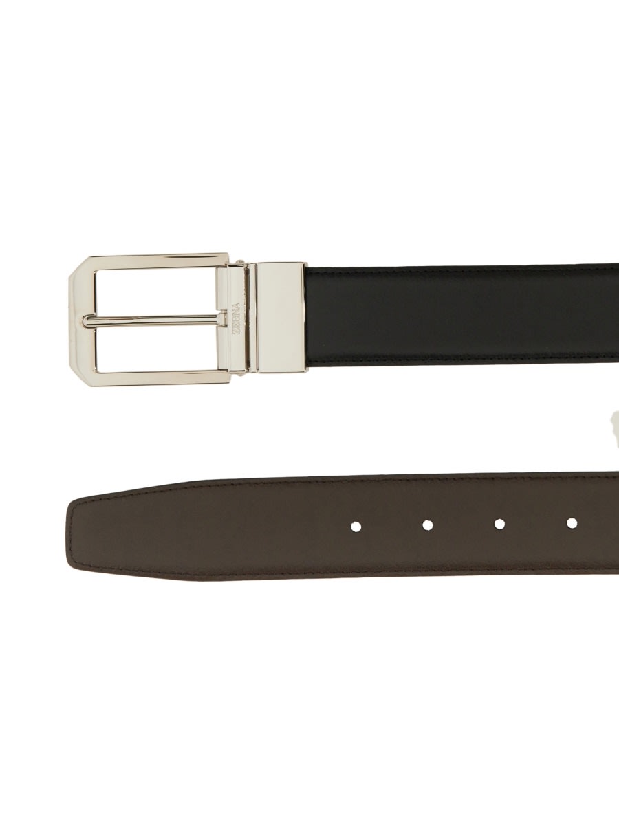 Shop Zegna Reversible Leather Belt In Black