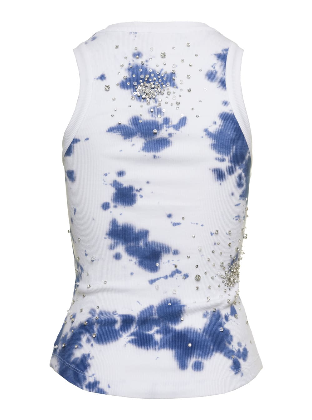 Shop Des Phemmes White Tank Top With Sequins And Tie Die In Cotton Woman In Blu