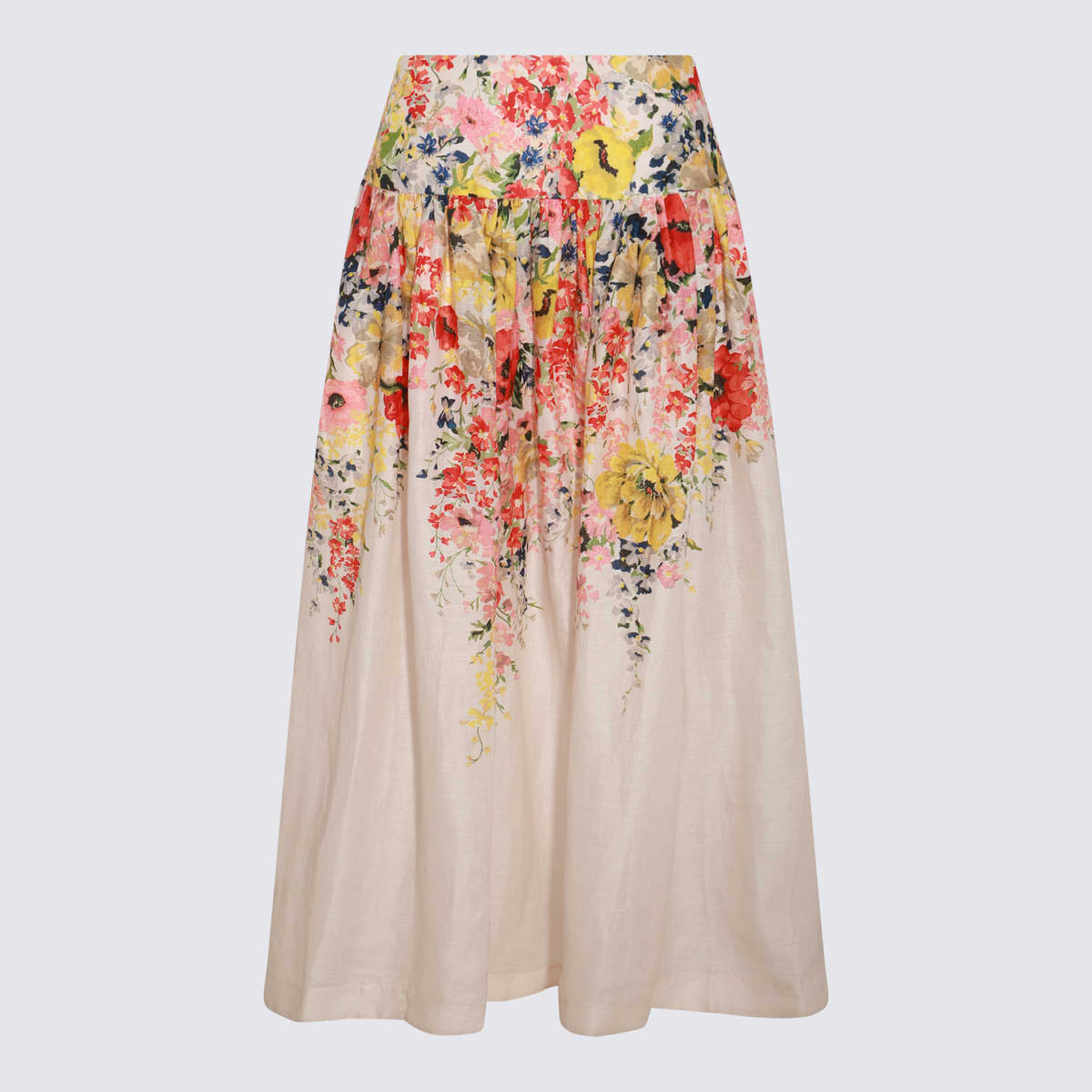 Shop Zimmermann Ivory Midi Skirt In Ivory Floral