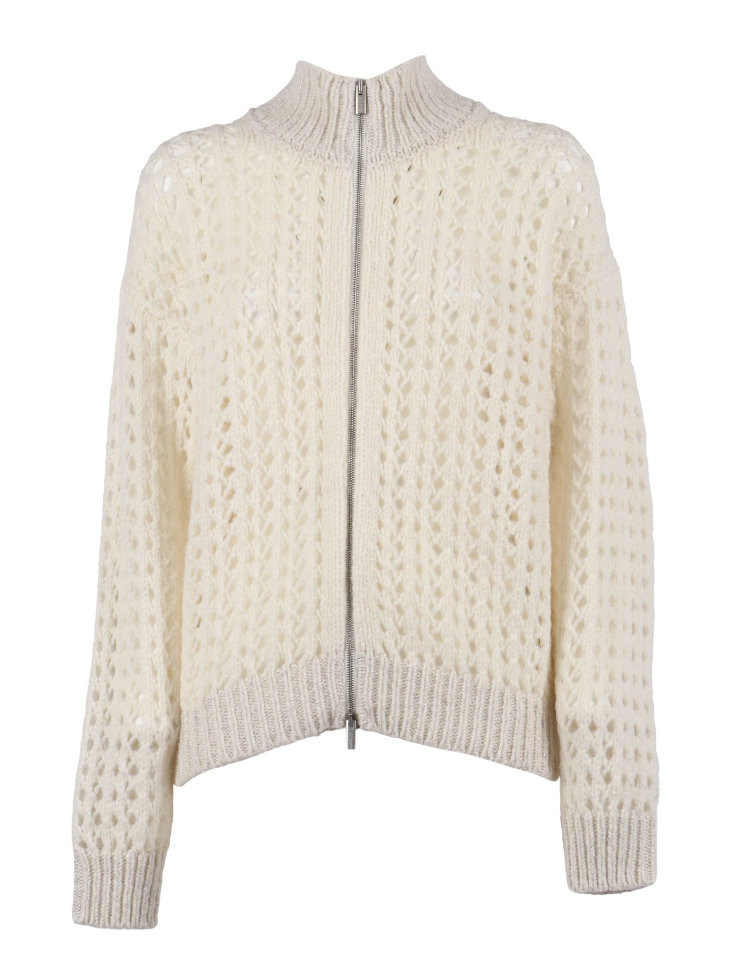 Peserico Textured Open-knit Sweater With Zip-up Front In White