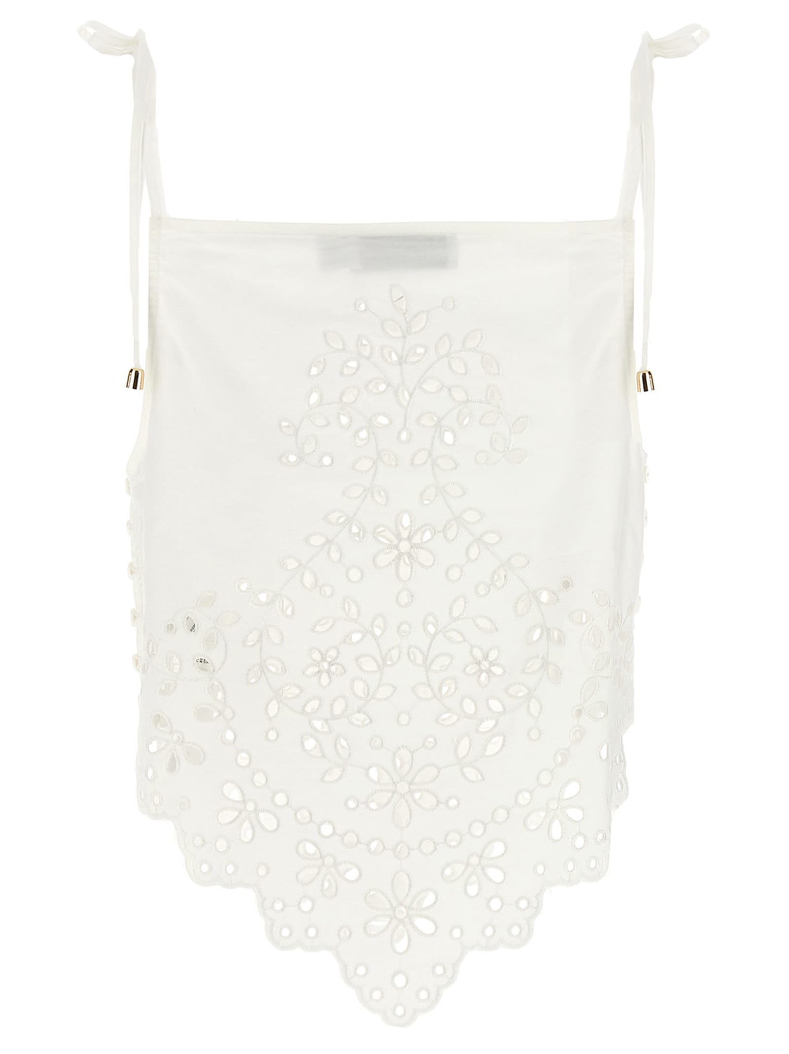 Self-portrait White Top With Asymmetric Hem And All-over Embroidery In Cotton Woman In White